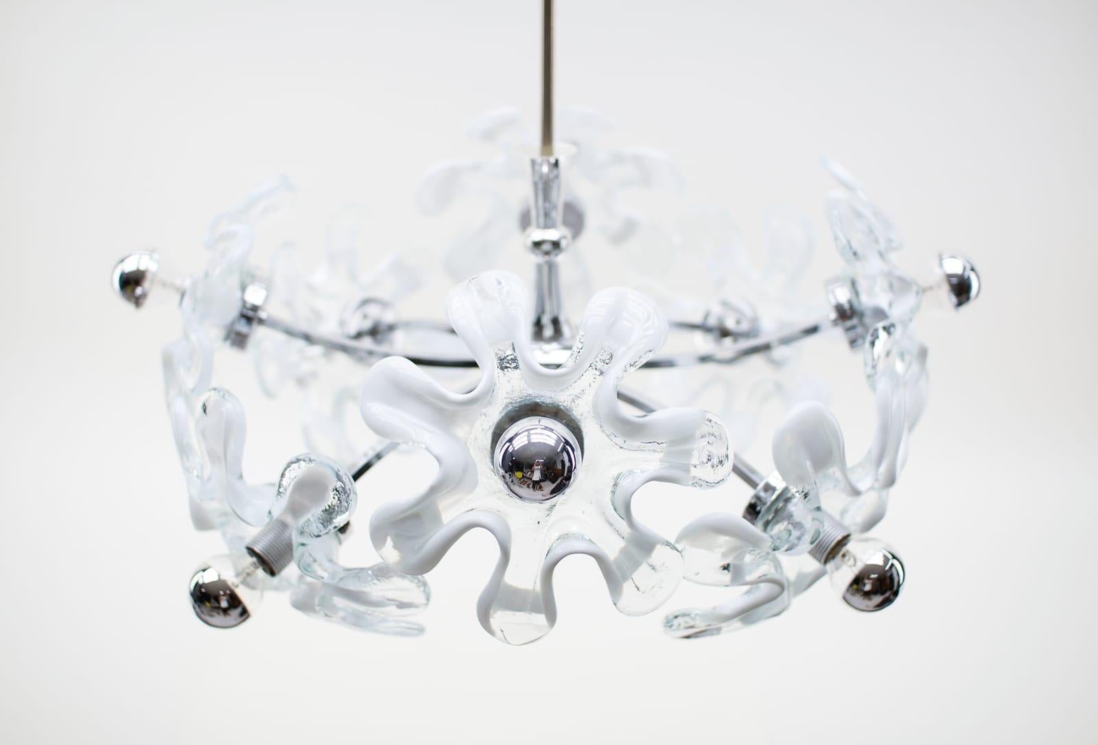 Space Age Chrome and Murano Glass Flowers Sputnik Lamp, 1970s For Sale 1