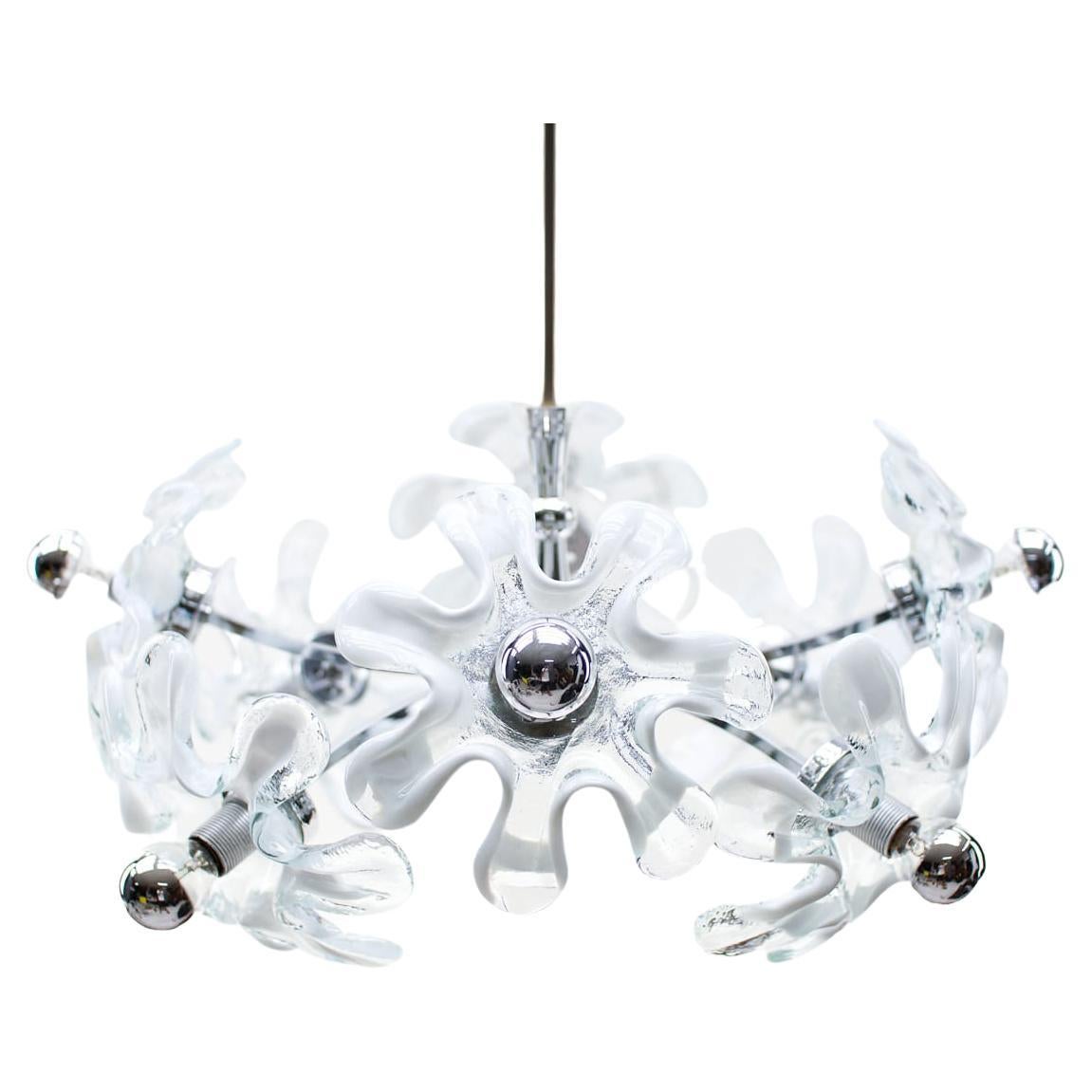 Space Age Chrome and Murano Glass Flowers Sputnik Lamp, 1970s