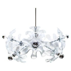 Vintage Space Age Chrome and Murano Glass Flowers Sputnik Lamp, 1970s