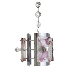 Space Age Chrome and Violet Glass Mazzega Murano Pendant Light