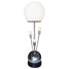 Space Age Chrome Ball Table Lamp with Fours Lights, Attributed to Torino