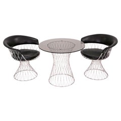 Space Age Chrome Bistro Set with Glass Top Table, Italy, 1970s