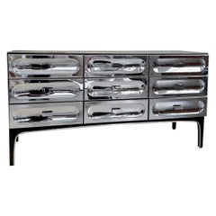 Space Age Chrome & Black 9 Drawer Dresser by Henri Vallières