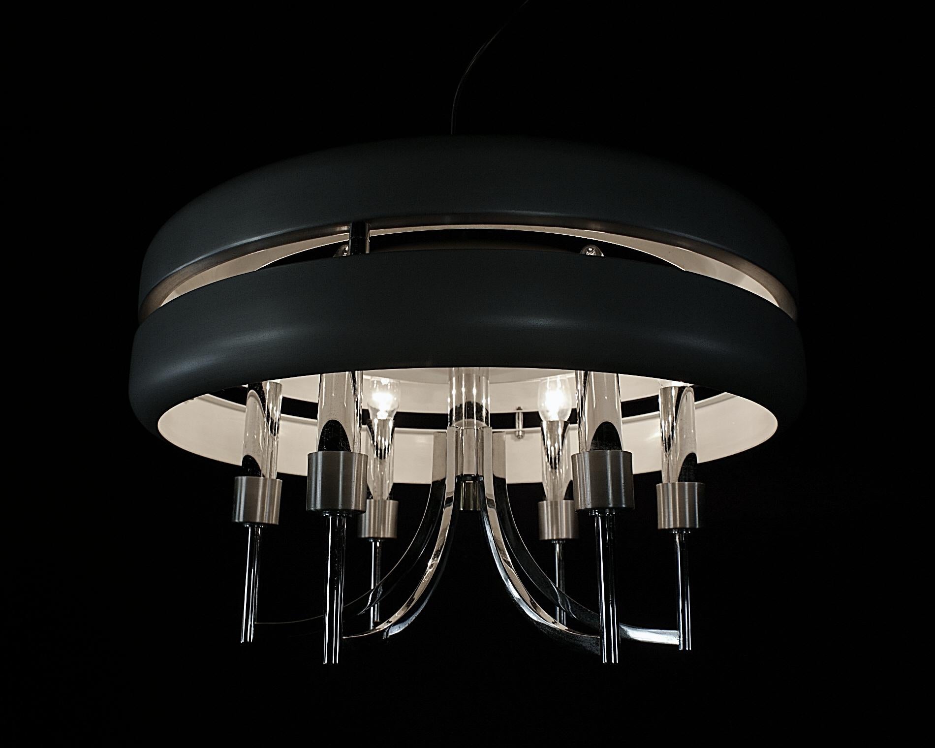 Space Age Chrome and Brushed Alloy UFO Pendant Lamp, 1970s, Italy For Sale 5