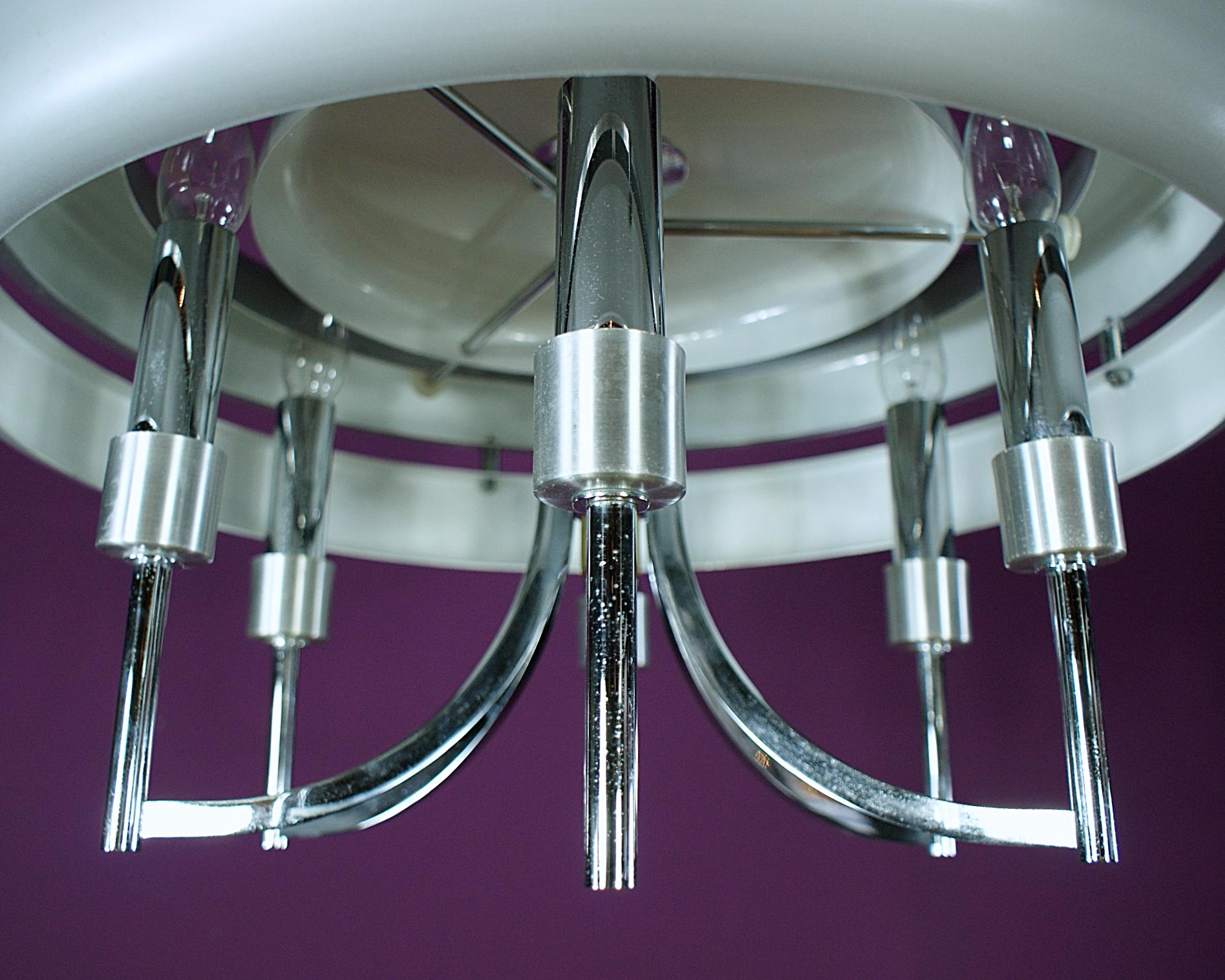 Space Age Chrome and Brushed Alloy UFO Pendant Lamp, 1970s, Italy For Sale 1
