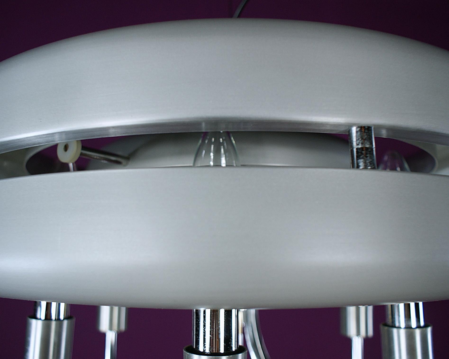 Space Age Chrome and Brushed Alloy UFO Pendant Lamp, 1970s, Italy For Sale 2