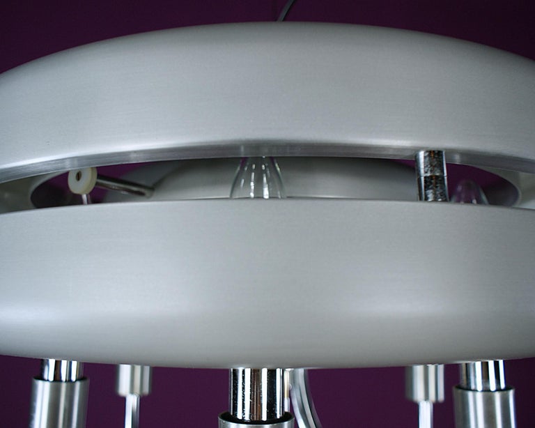 Space Age Chrome and Brushed Alloy UFO Pendant Lamp, 1970s, Italy For Sale 2