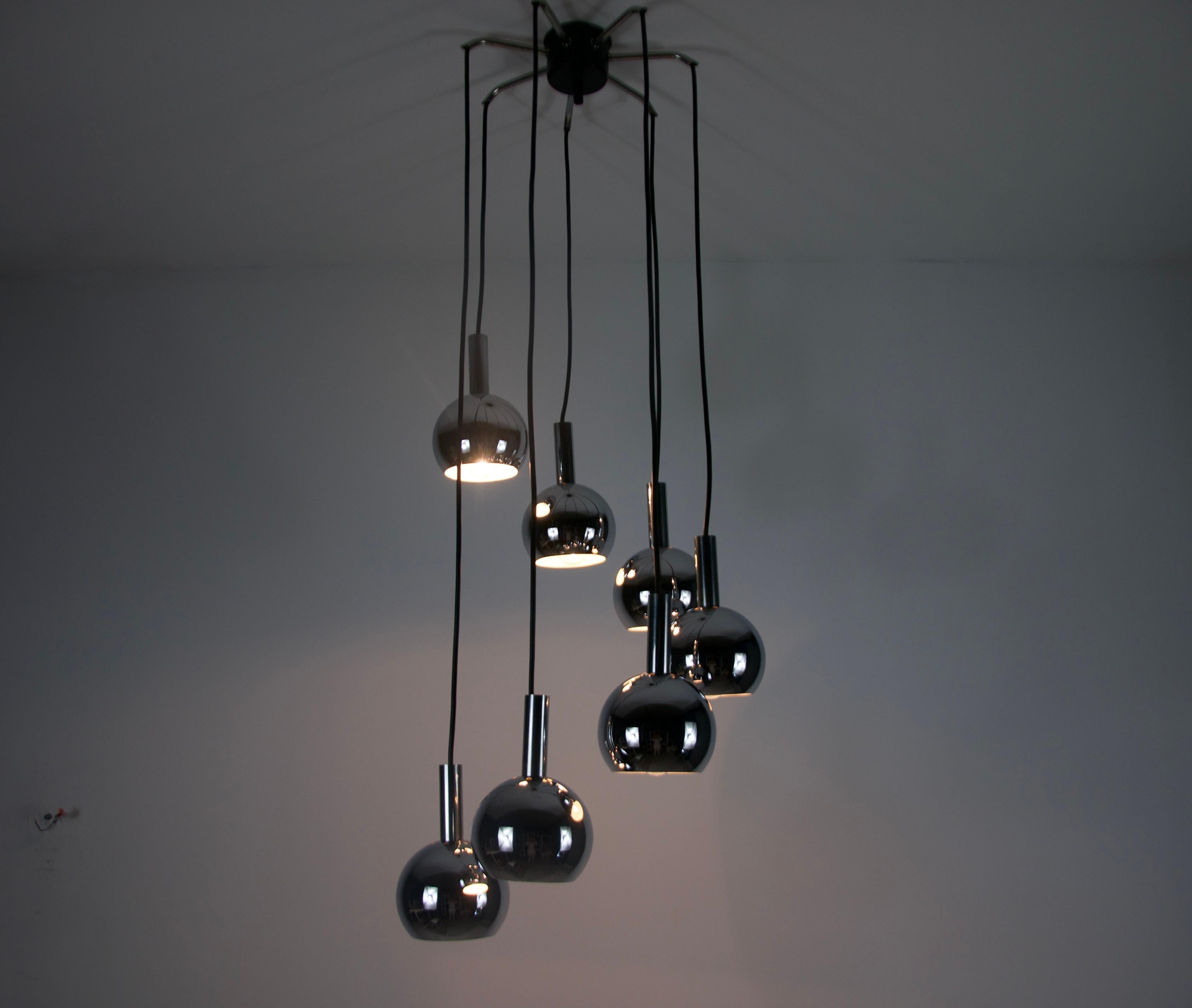 Mid-Century Modern Space Age Chrome Cascade Pendant Lamp, Germany, 1970s For Sale