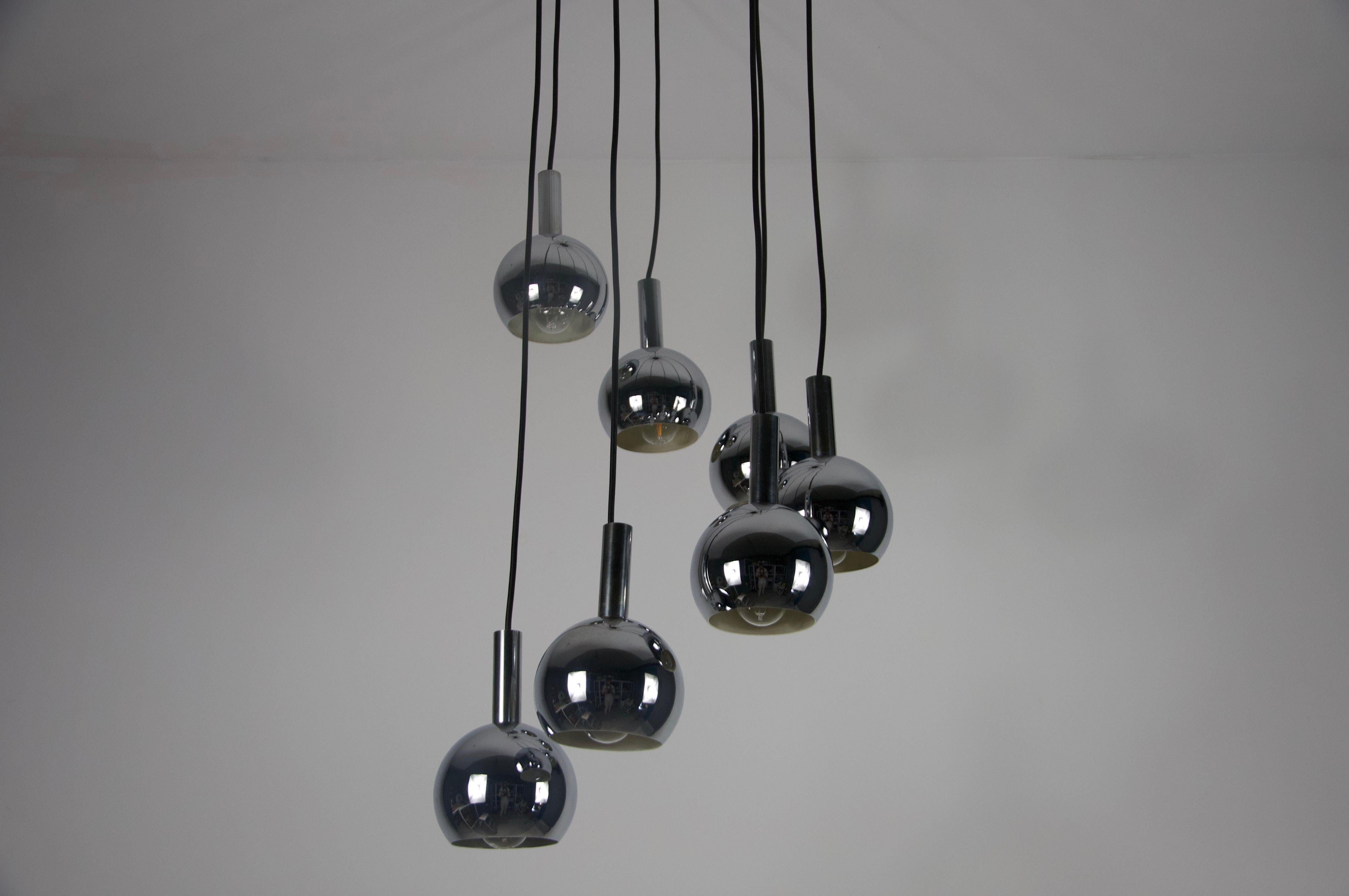 Late 20th Century Space Age Chrome Cascade Pendant Lamp, Germany, 1970s For Sale