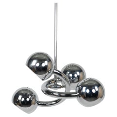 Space Age Chrome Chandelier Four-Light Attributed to Reggiani, Italy 1970s