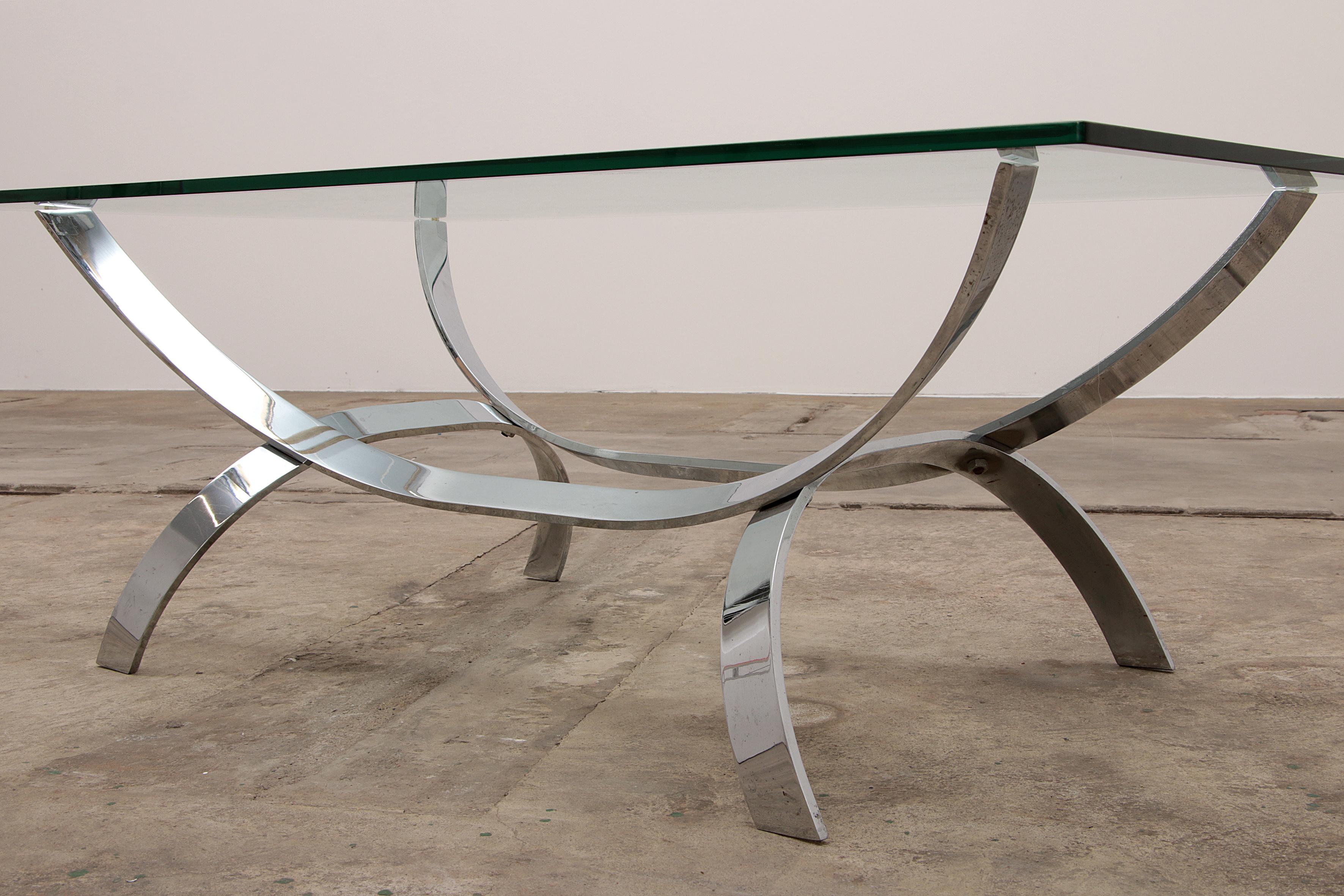 Space Age Chrome Coffee Table with Thick Glass Top, circa 1970 For Sale 5