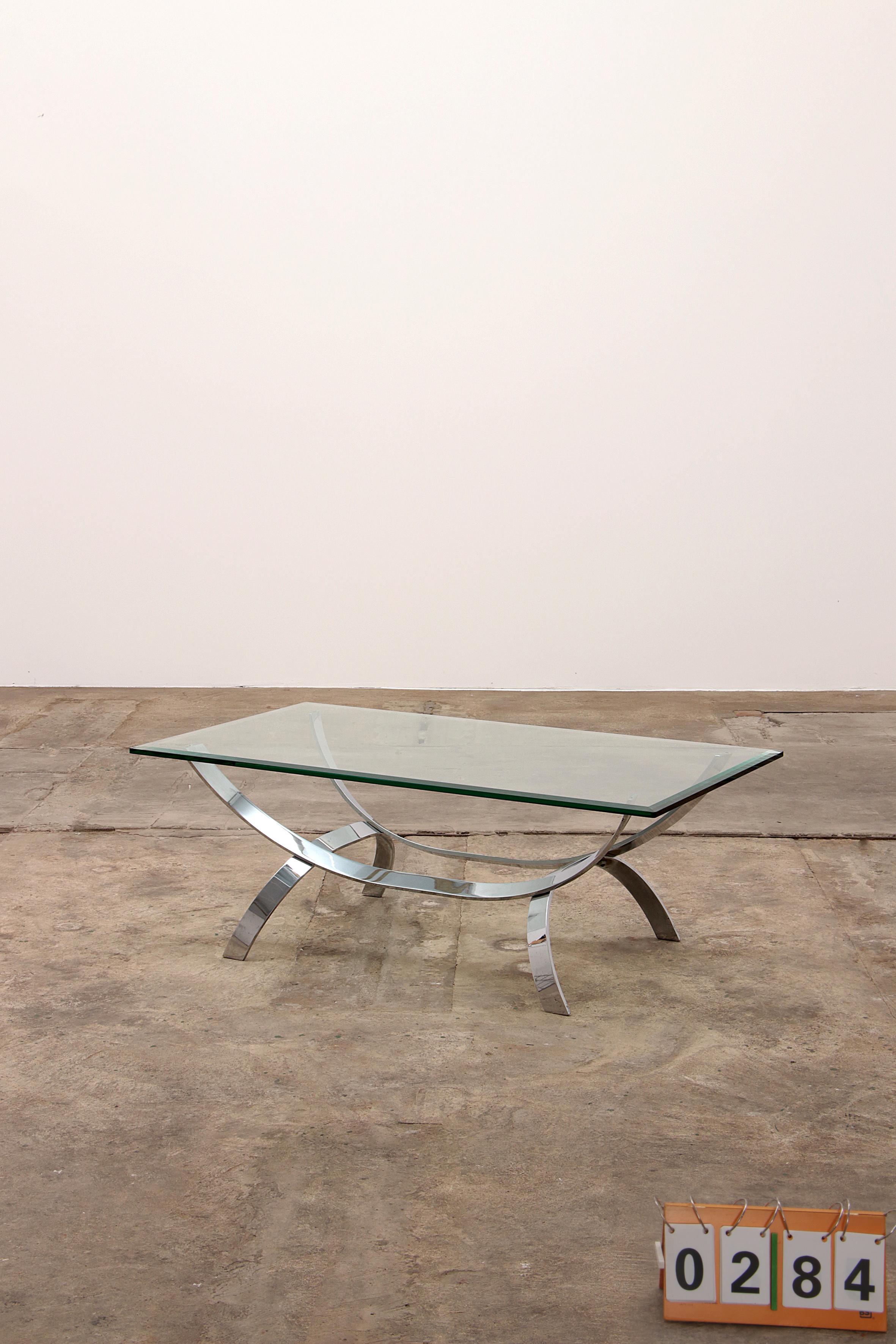 Space Age Chrome Coffee Table with Thick Glass Top, circa 1970 For Sale 6