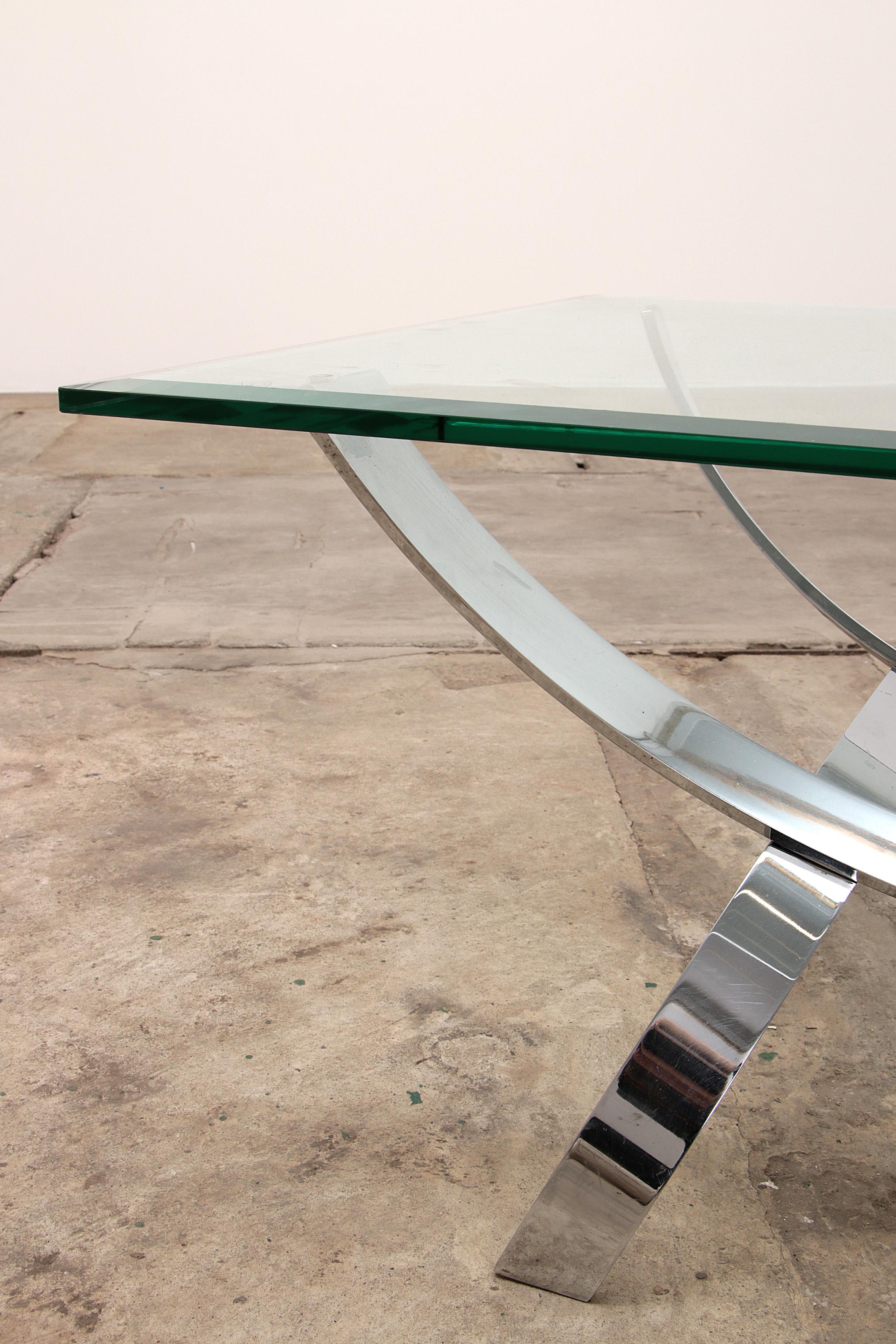 Fin du 20e siècle Table basse chromée de l'ère spatiale avec plateau en verre épais 1970 en vente