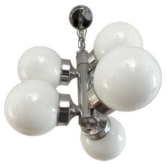 Vintage Space Age Chrome & Opaline Italian Chandelier in the style of Reggiani