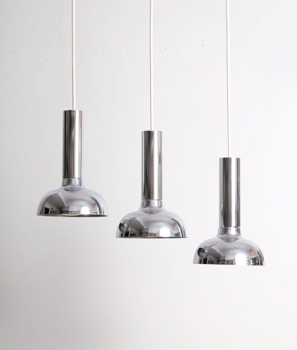 Space Age Pendant Trio, Italy, 1960's. 60 watts E-26 Edison medium base incandescent bulb recommended or higher if LED/CFL. 

CREATOR: unknown

PERIOD: 1960-1969

COUNTRY OF ORIGIN: Italy

CONDITION: GOOD (see condition description)

CONDITION