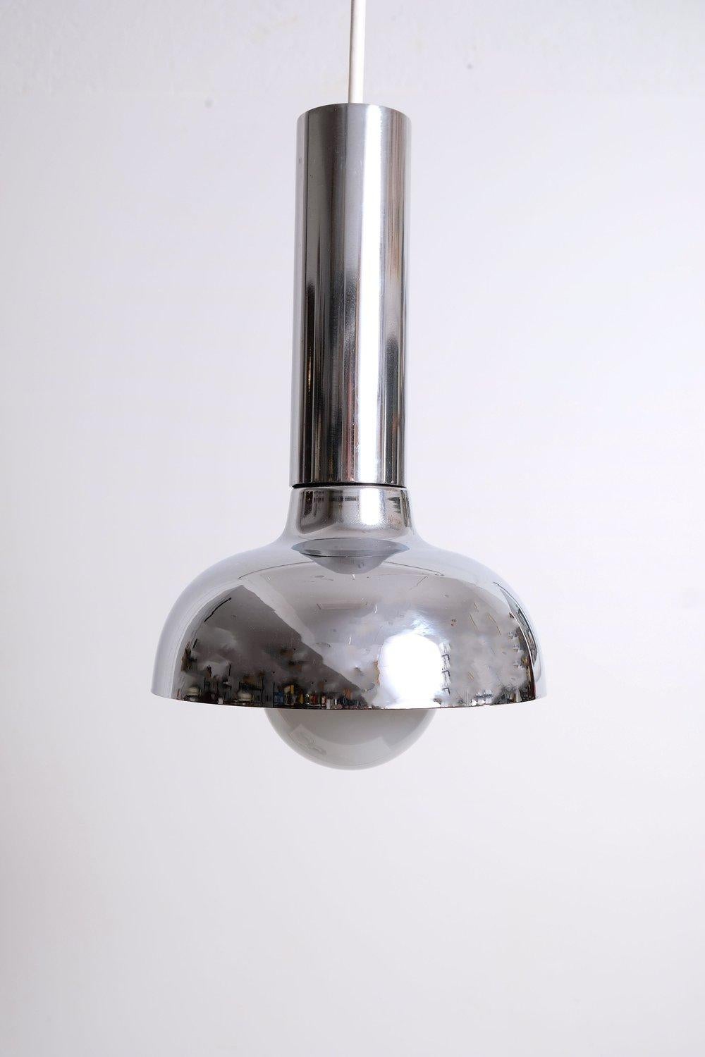 Mid-Century Modern Space Age Chrome Pendant Trio, Italy, 1960's. For Sale