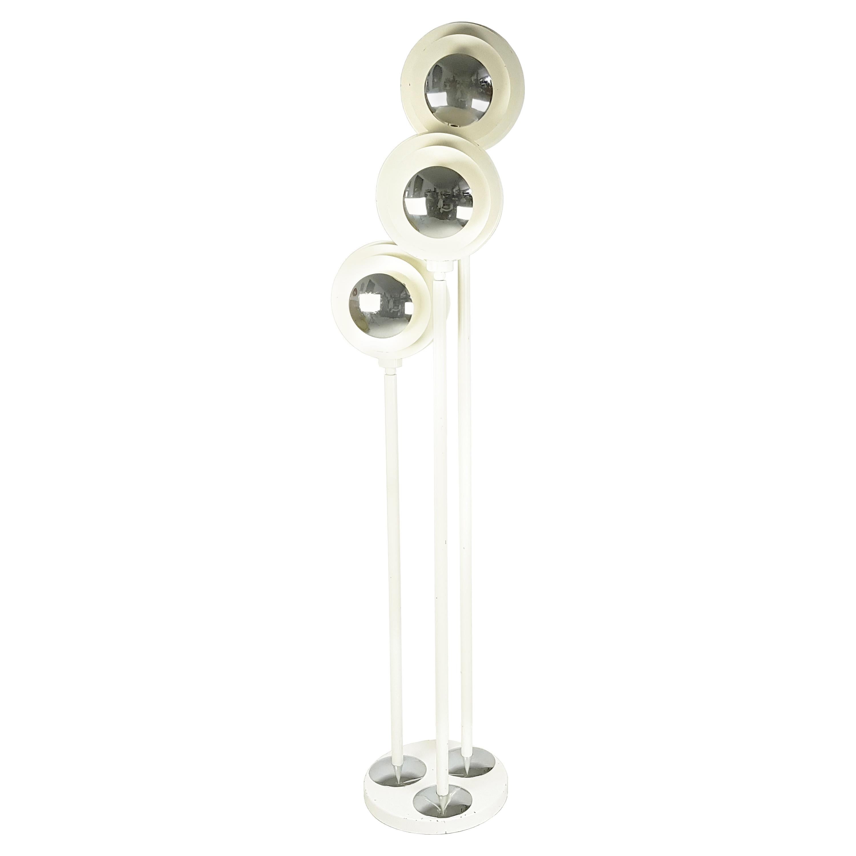Space Age Chrome Plated & White Metal 1960s 3-Light Floor Lamp