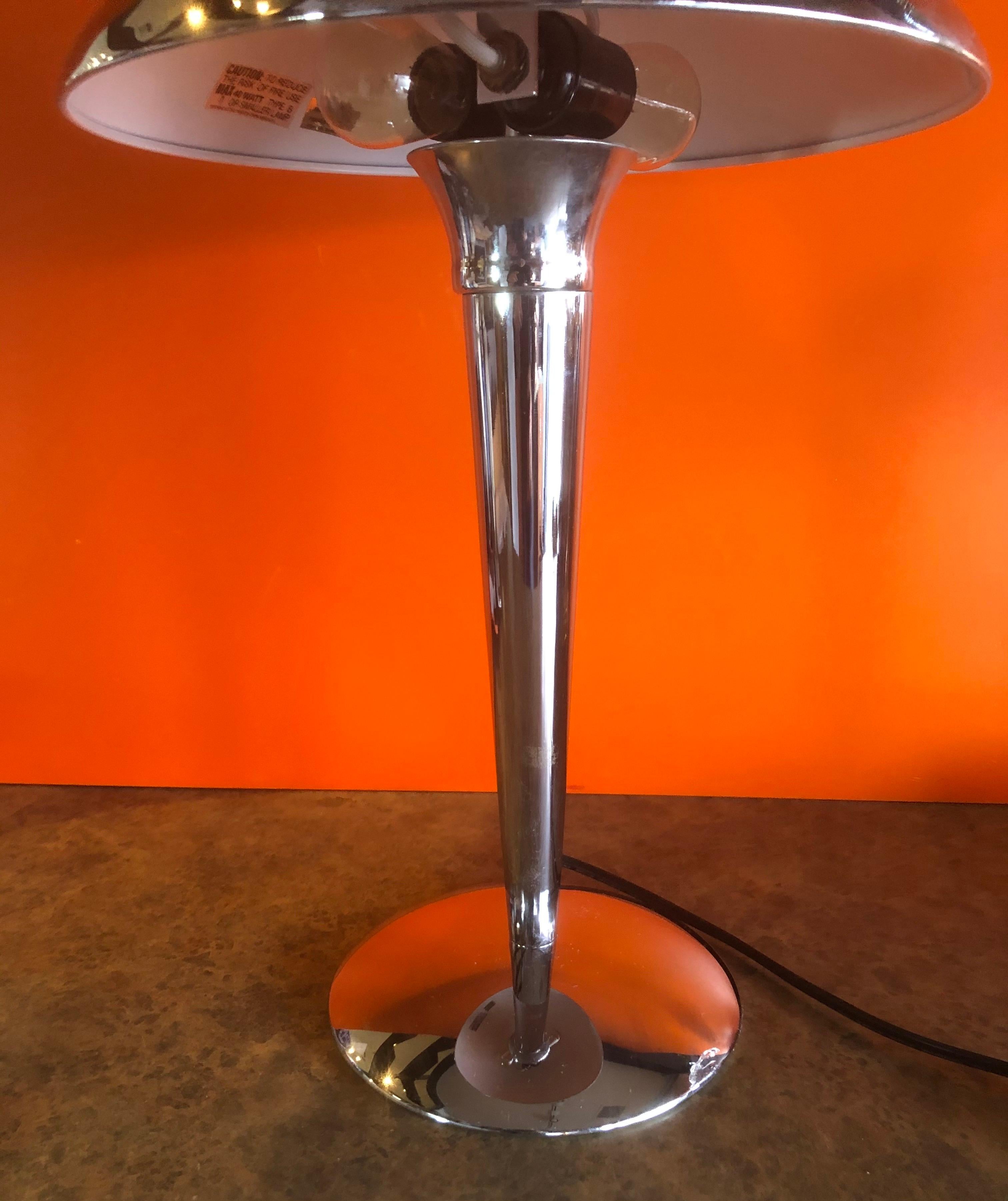 Space Age Chrome Table Lamp with Mushroom Shade In Good Condition For Sale In San Diego, CA
