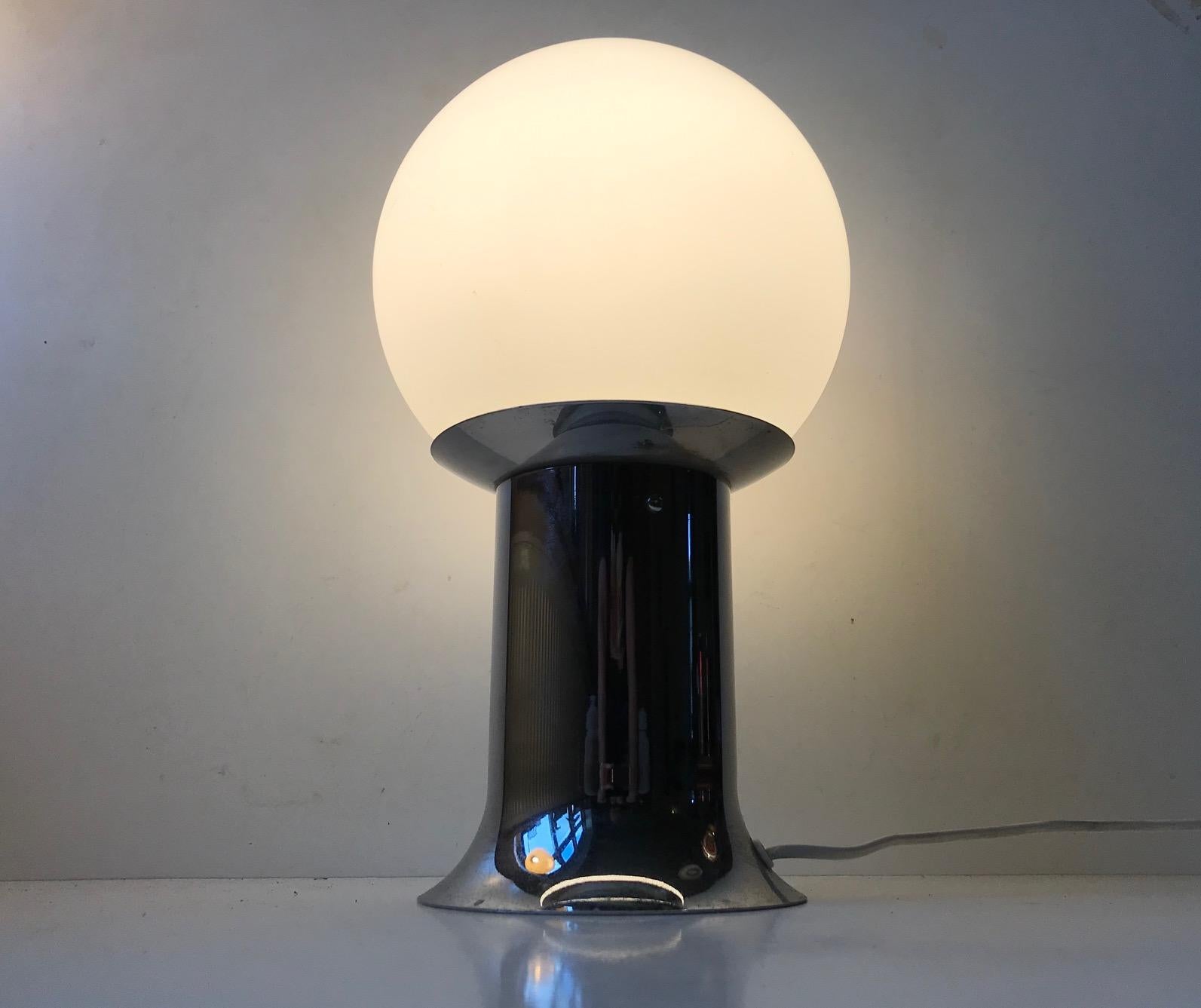 Space Age Chrome Table Lamp with Opaline Sphere from Lyfa, 1970s In Good Condition In Esbjerg, DK