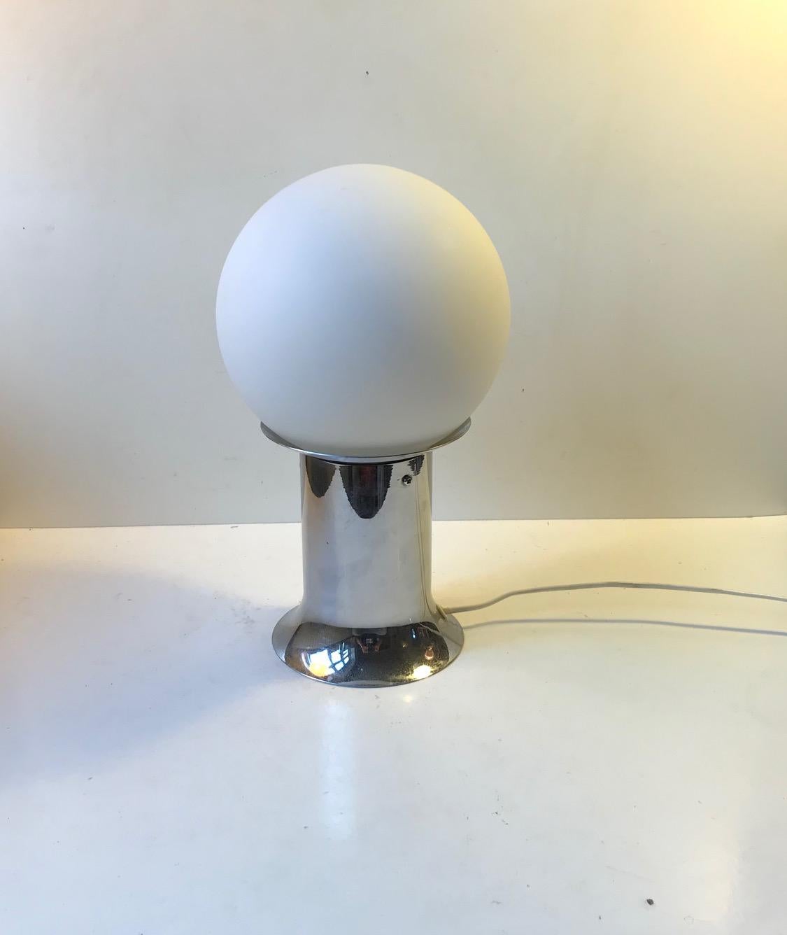 Opaline Glass Space Age Chrome Table Lamp with Opaline Sphere from Lyfa, 1970s
