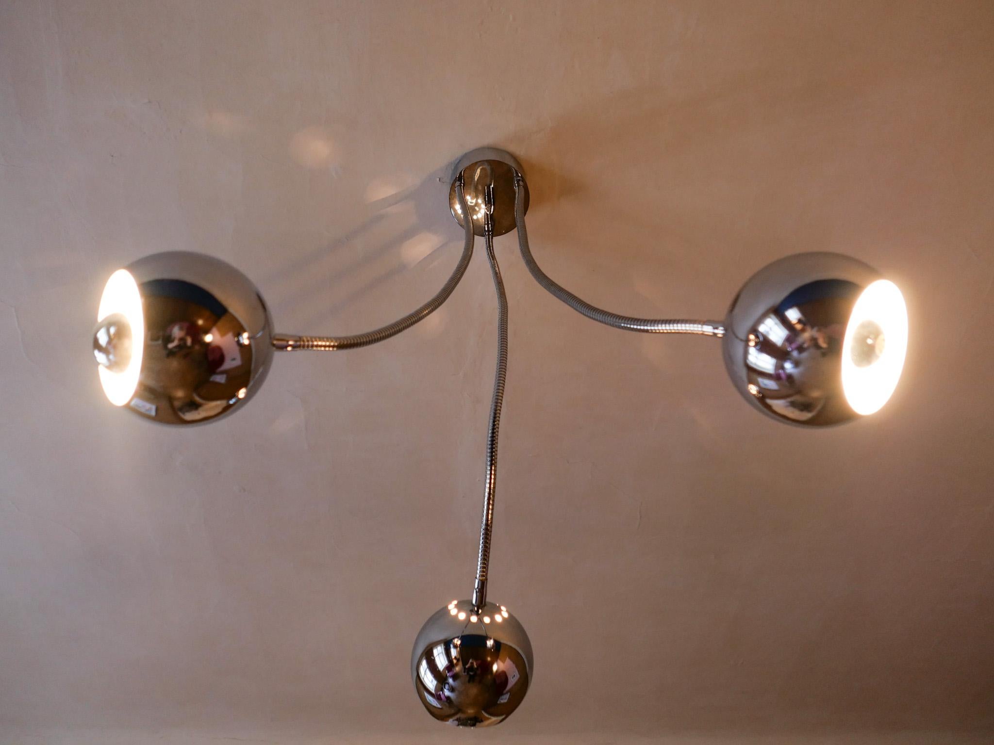 Space Age Chrome Three Arms Pendant Lamp by Goffredo Reggiani, Italy 1970s For Sale 7
