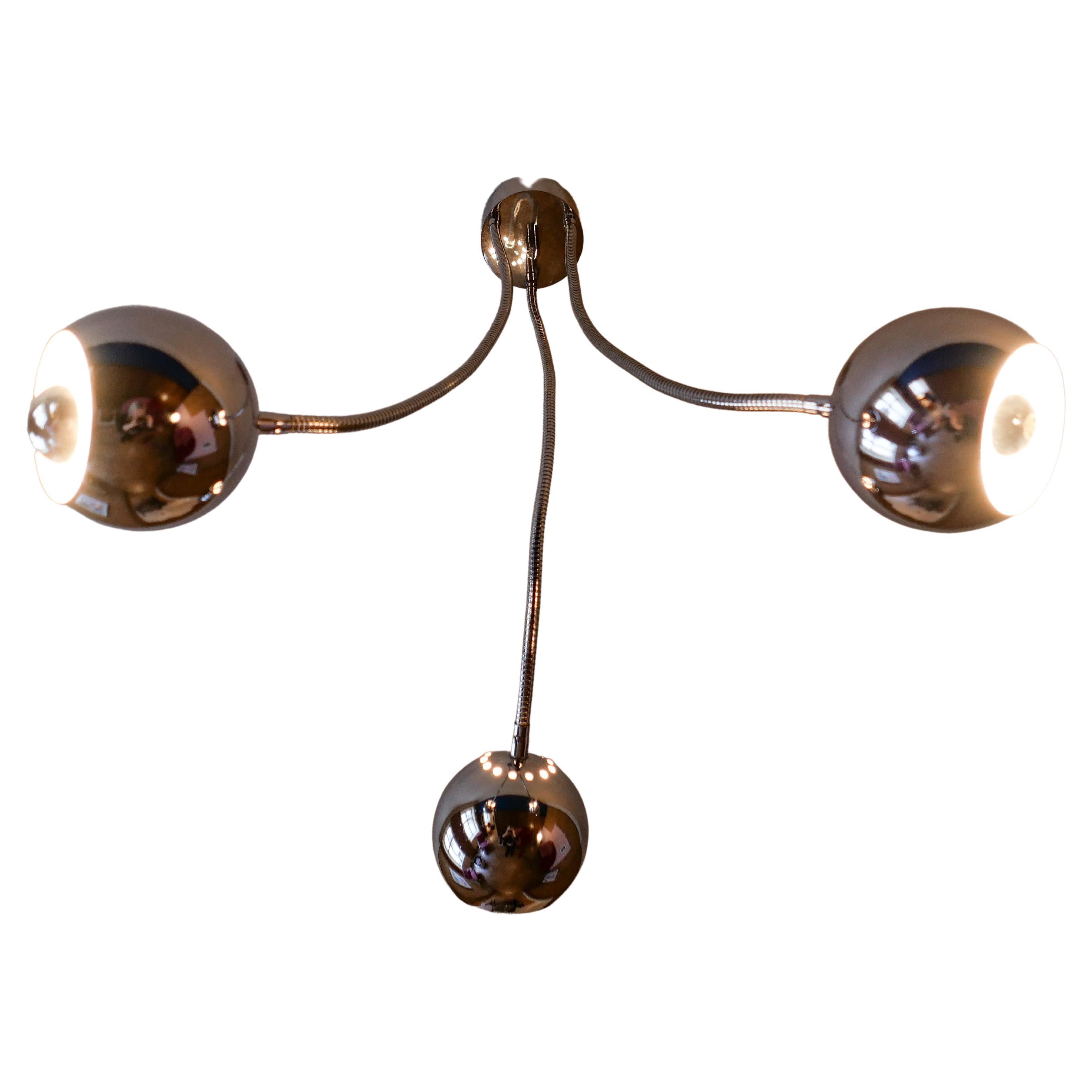 Space Age Chrome Three Arms Pendant Lamp by Goffredo Reggiani, Italy 1970s For Sale