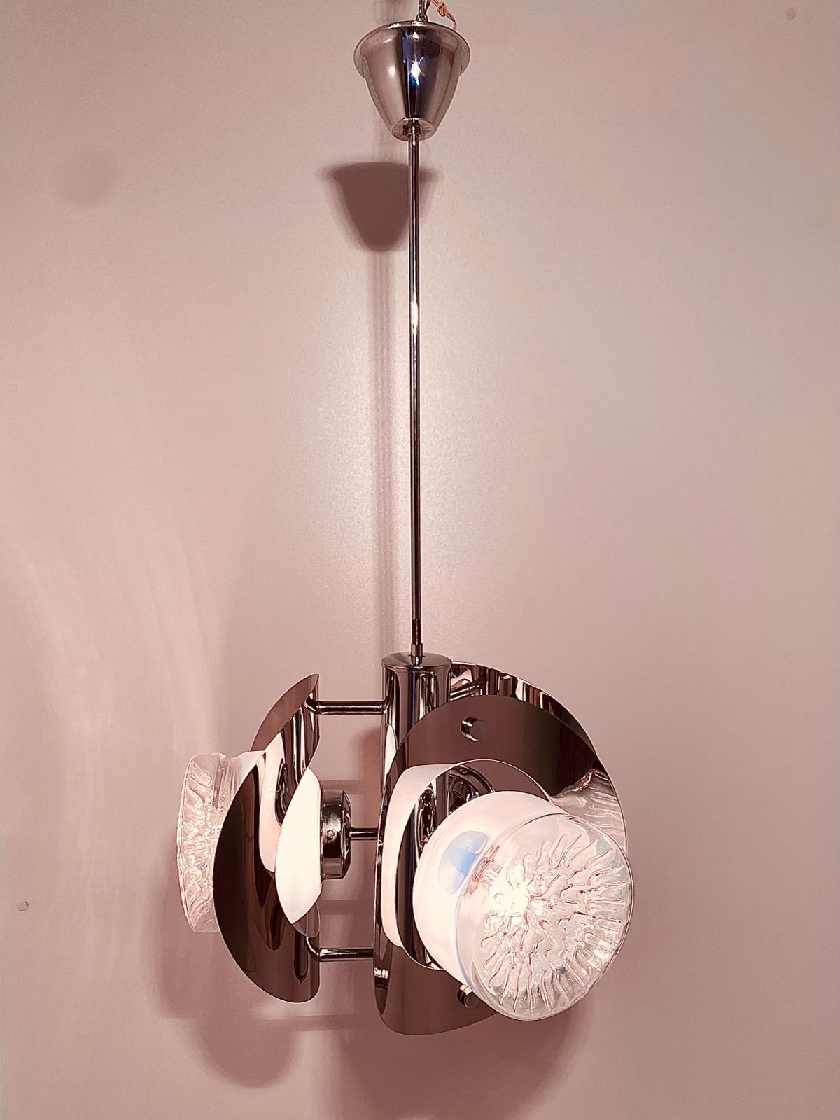 Space age Chromed Chandelier, Mazzega Italy 1970s For Sale 6