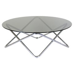 Space Age Chromed Coffee Table with Smoked glass Top, Italy 1970s