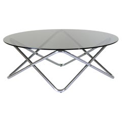 Mesa de centro cromada Space Age con tapa de cristal ahumado, Italia Años 70