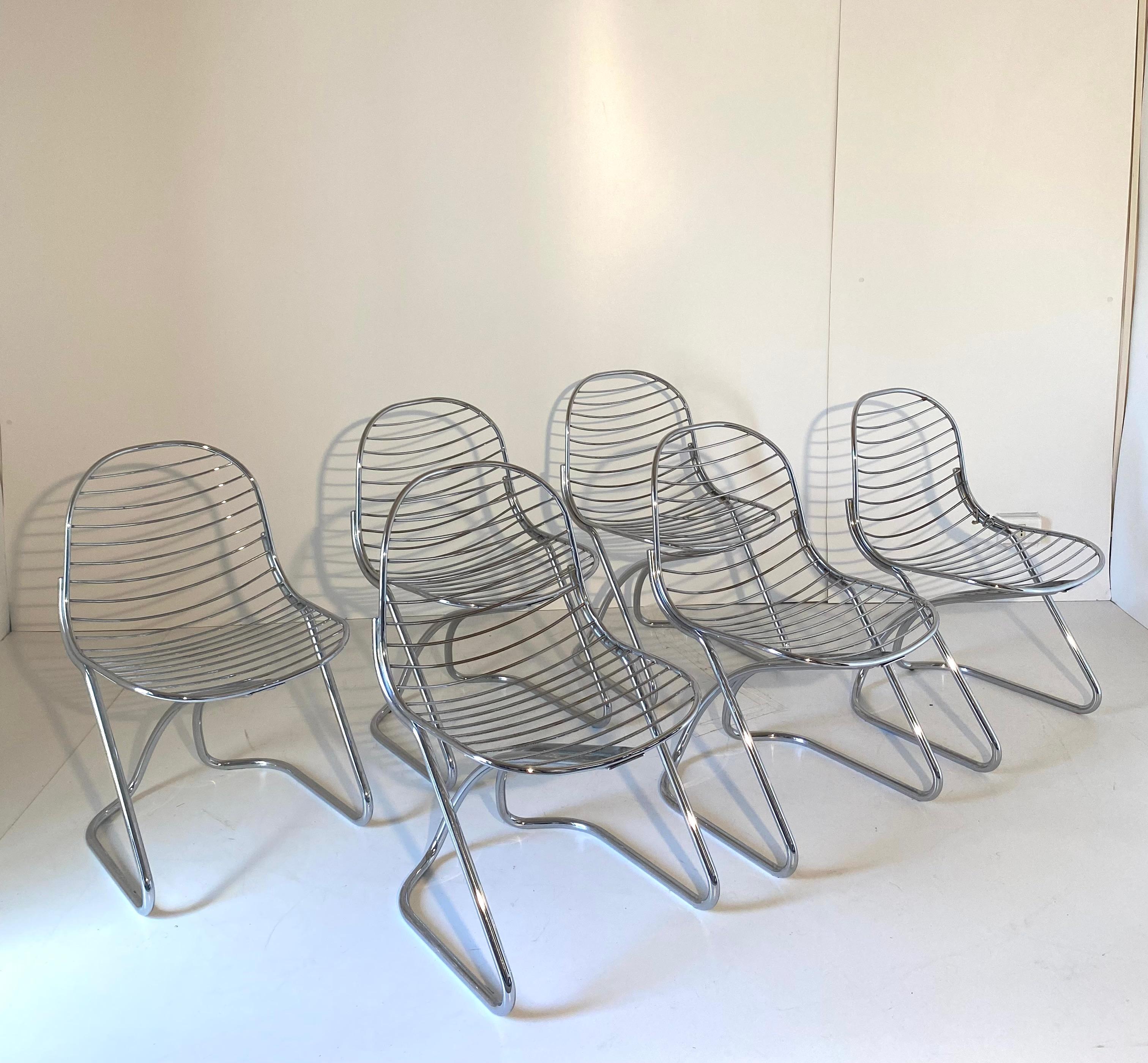 Space Age Gastone Rinaldi chromed Dining Chairs for RIMA, Set of Six, Italy I970's
