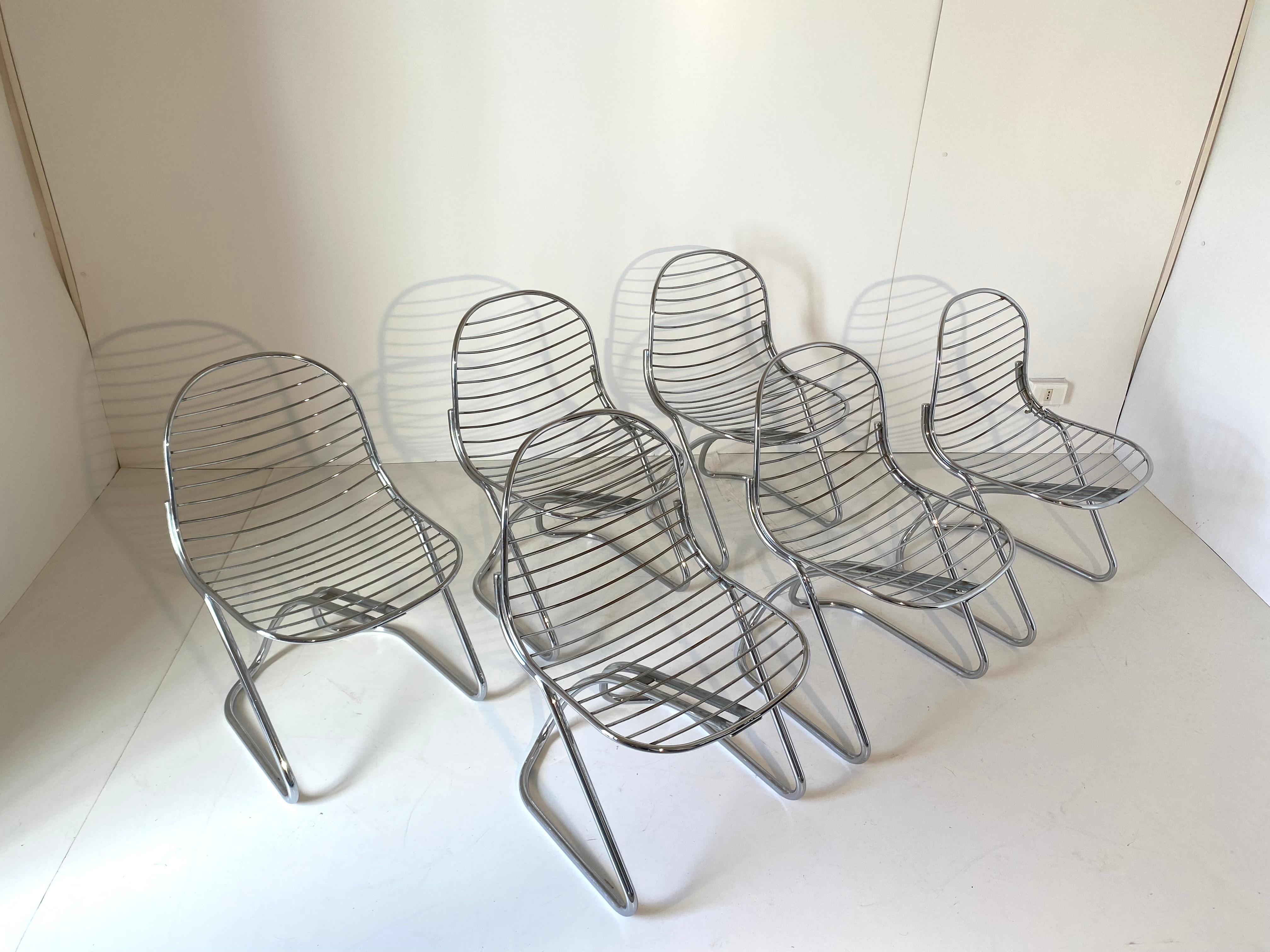 Italian Gastone Rinaldi chromed Dining Chairs for RIMA, Set of Six, Italy I970's