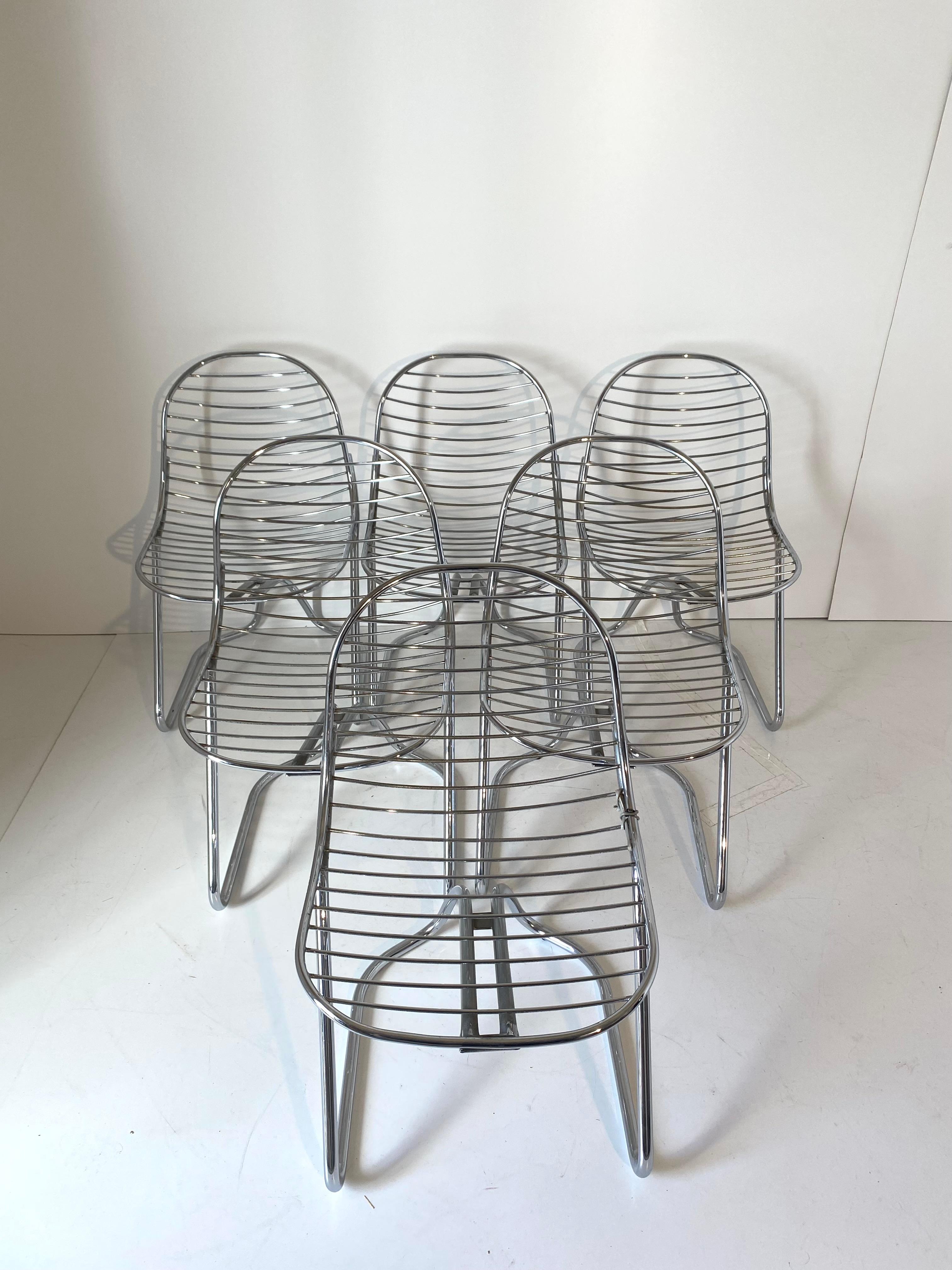 Gastone Rinaldi chromed Dining Chairs for RIMA, Set of Six, Italy I970's In Good Condition In Ceglie Messapica, IT