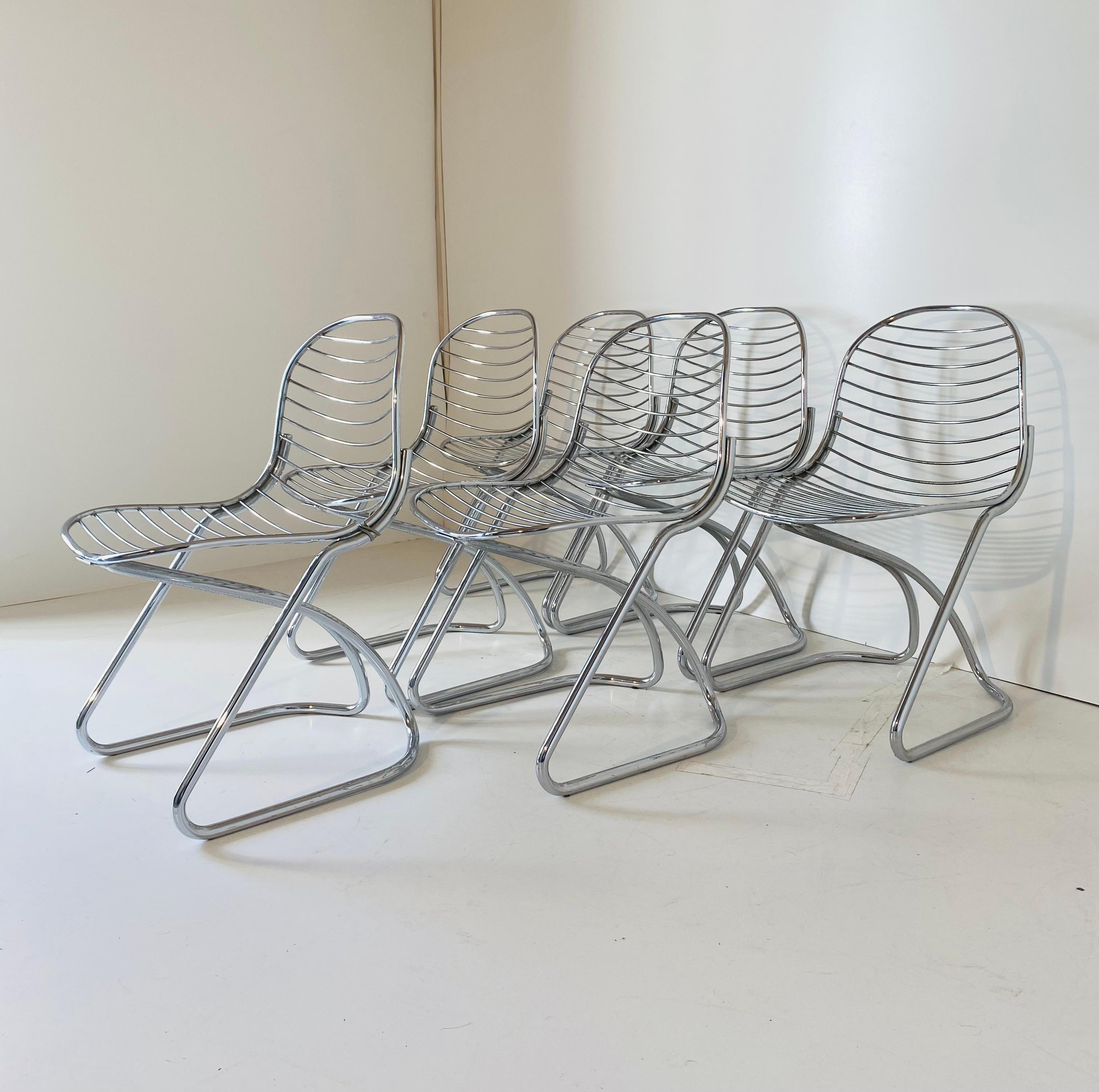 20th Century Gastone Rinaldi chromed Dining Chairs for RIMA, Set of Six, Italy I970's