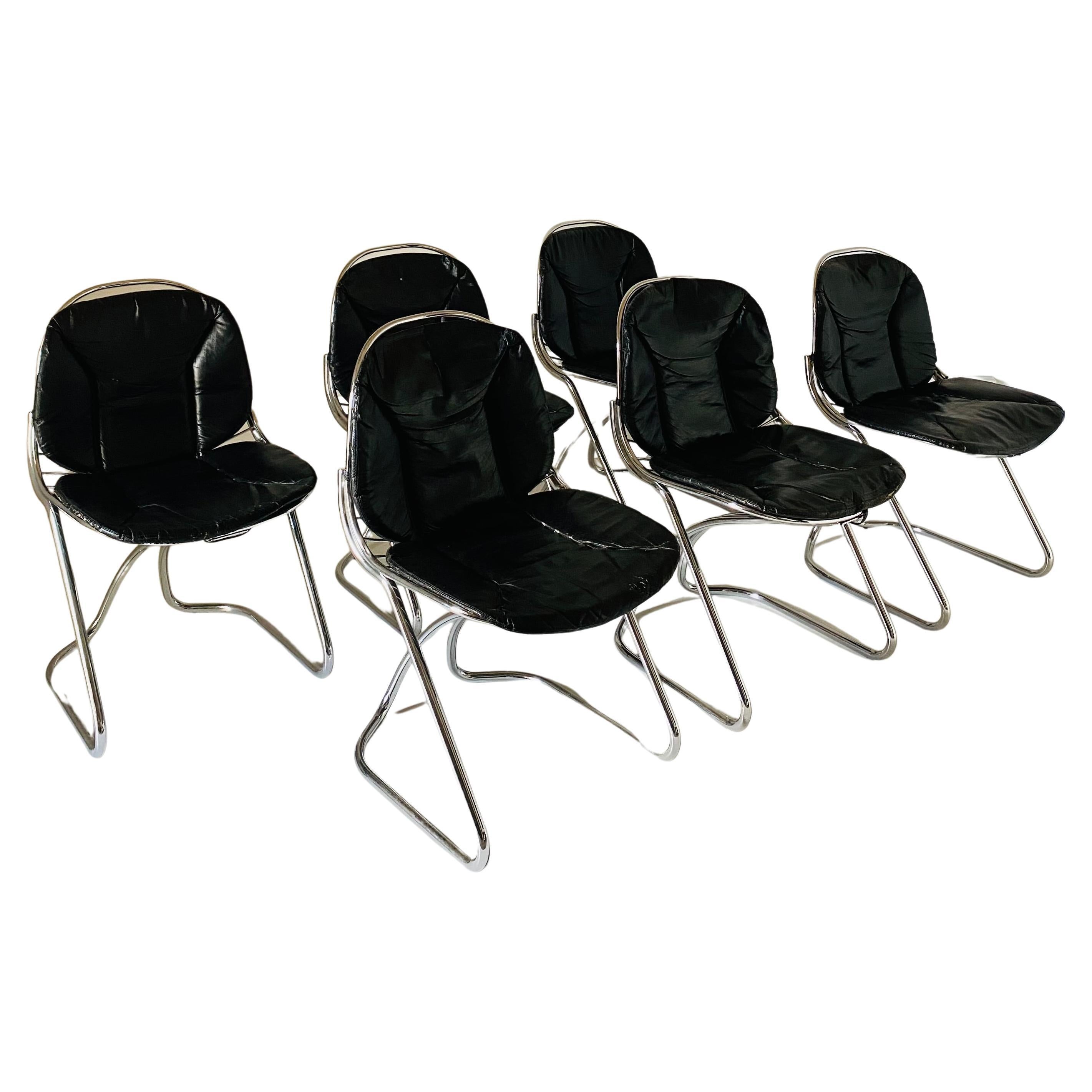 Gastone Rinaldi chromed Dining Chairs for RIMA, Set of Six, Italy I970's