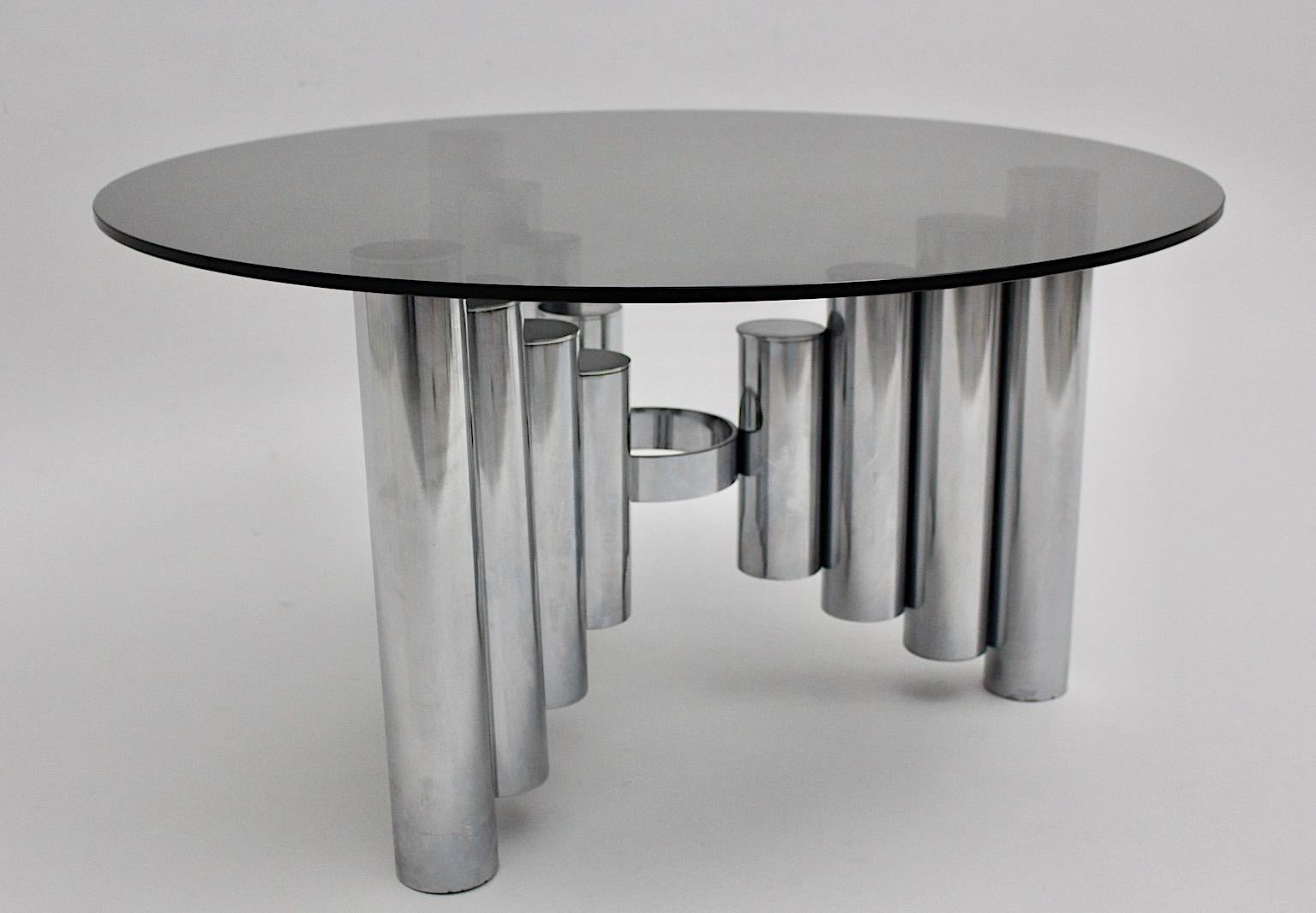 Space Age Chromed Glass Vintage Coffee Table, Manhattan, 1960s For Sale 1