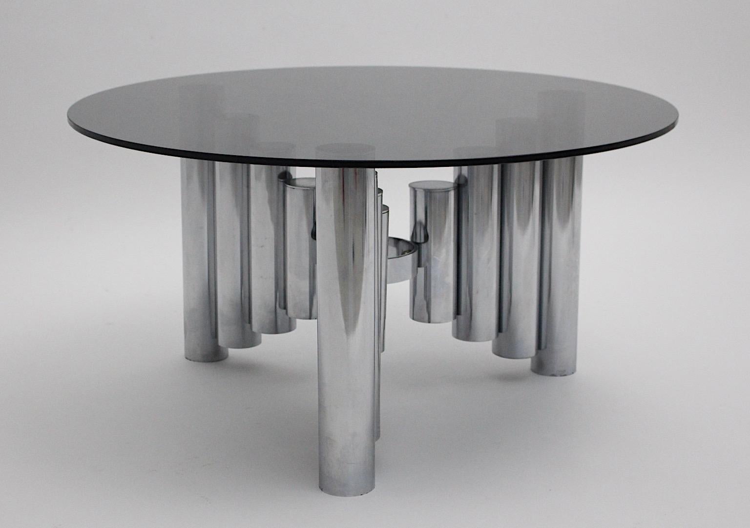 Milieu du XXe siècle Table basse vintage en verre chromé de l'ère spatiale, Manhattan, années 1960 en vente