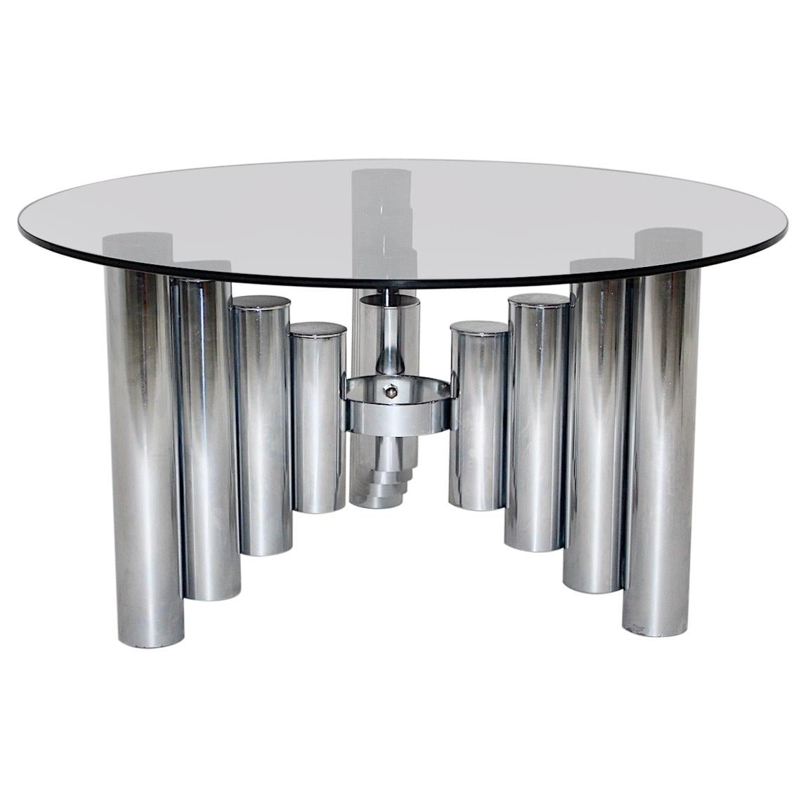 Space Age Chromed Glass Vintage Coffee Table, Manhattan, 1960s