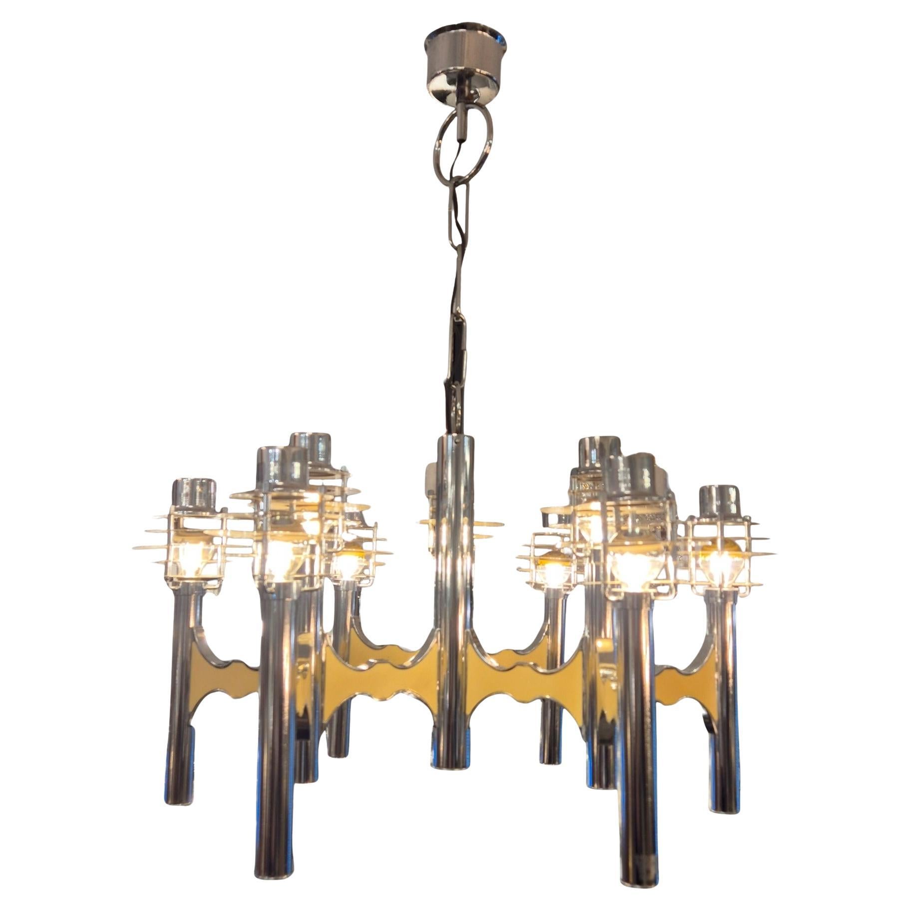 Lampadario in metallo cromato della Space AGE di Gaetano Sciolari, metà del XX secolo in vendita
