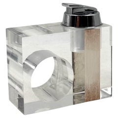 Encendedor de mesa de lucita transparente de la era espacial, Italia años 70