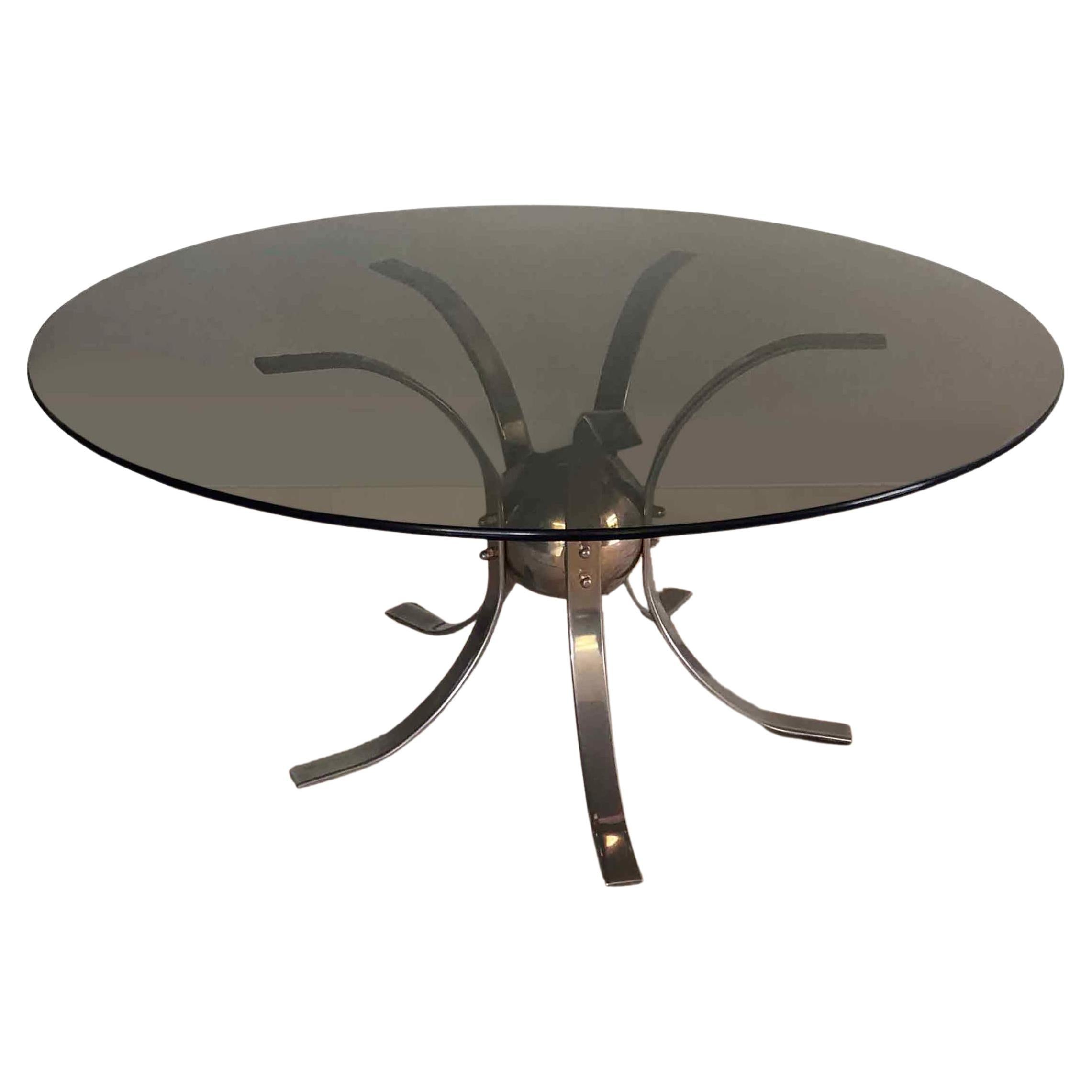 Space-Age Coffee Table in Chrome and Smoked Glass For Sale