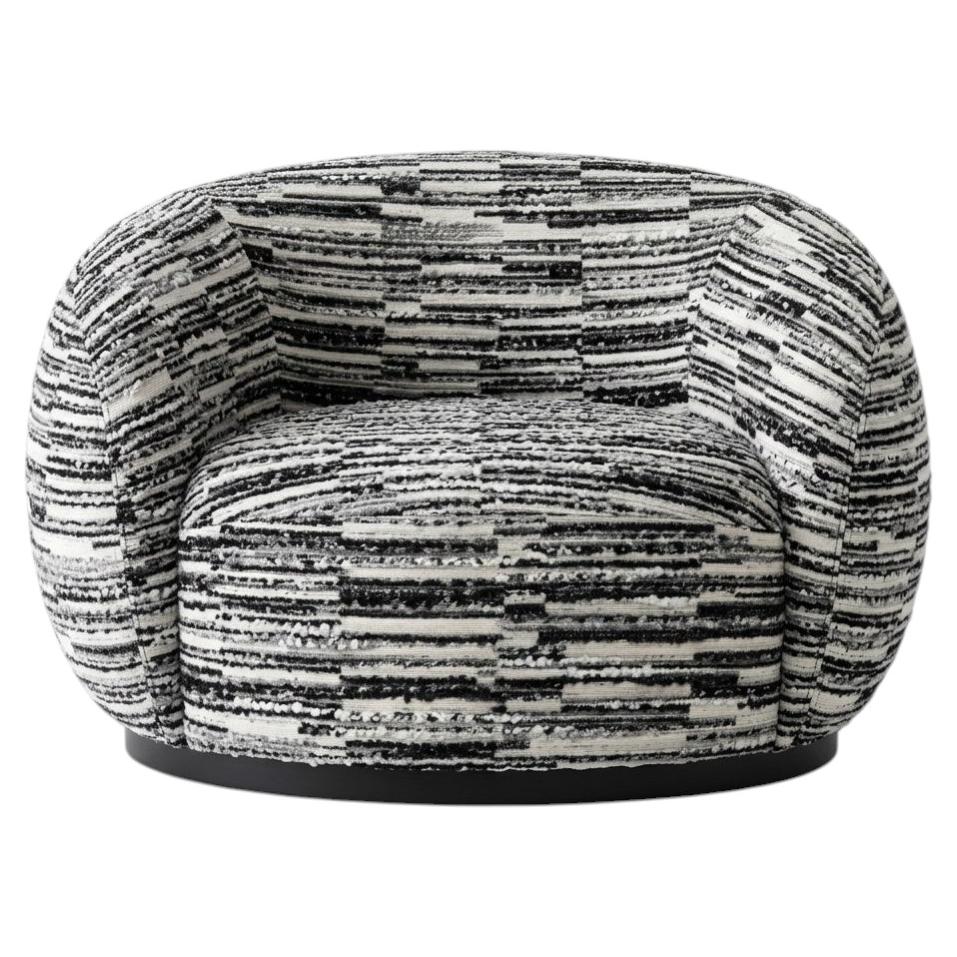 Space Age Contemporary Black Chenille Swivel Chair Tregua