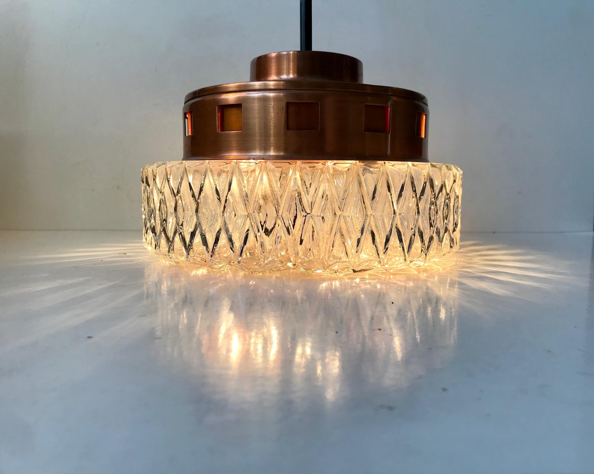 Swedish Space Age Copper & Crystal Ceiling Lamp from Orrefors, 1960s For Sale