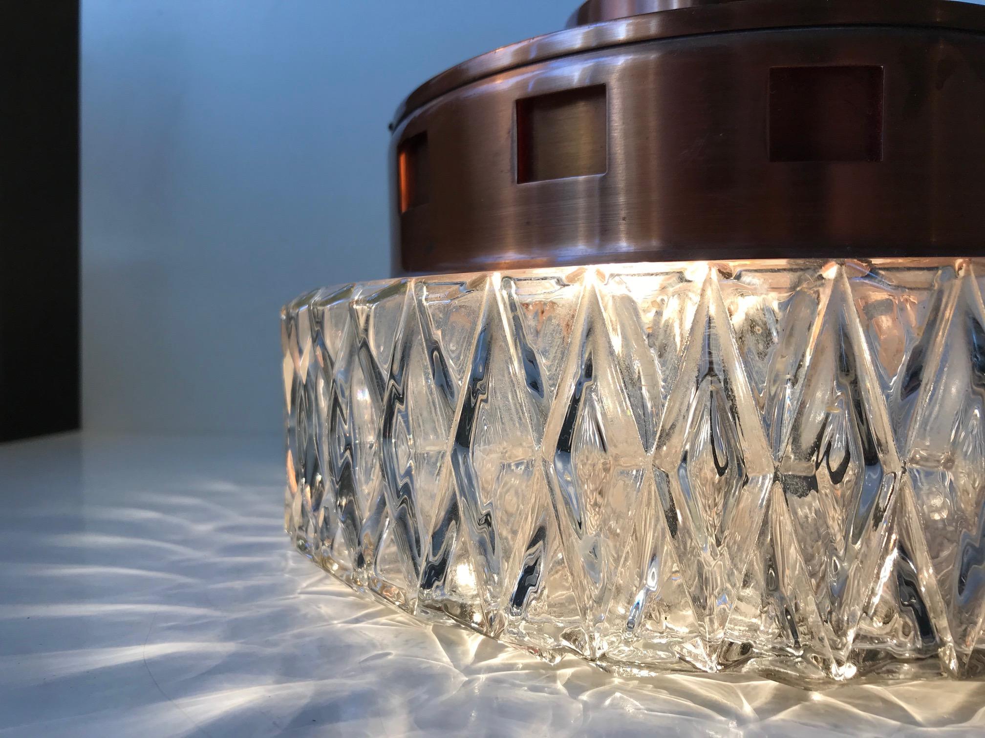 Space Age Copper & Crystal Ceiling Lamp from Orrefors, 1960s For Sale 1