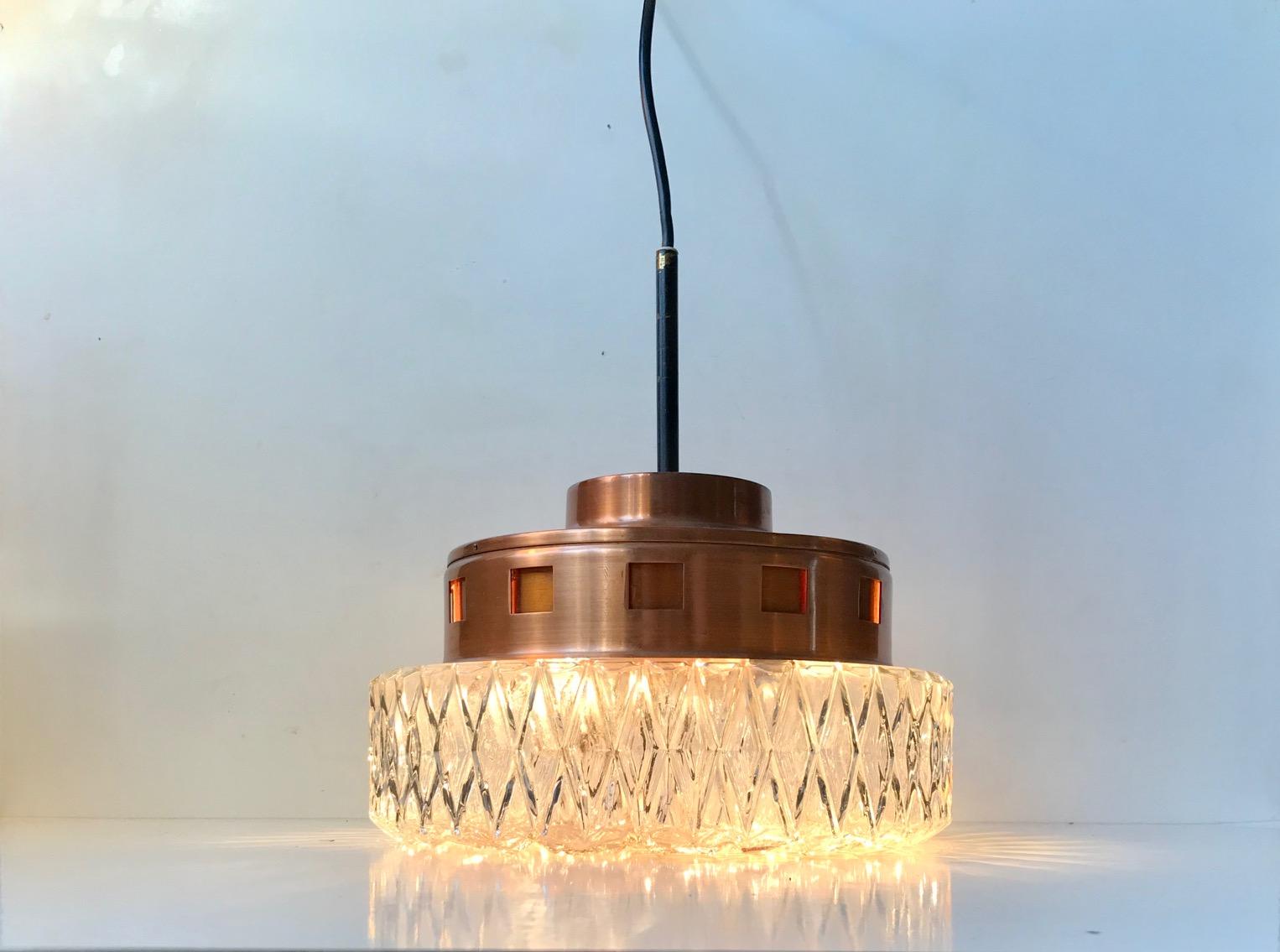 Space Age Copper & Crystal Ceiling Lamp from Orrefors, 1960s For Sale 2