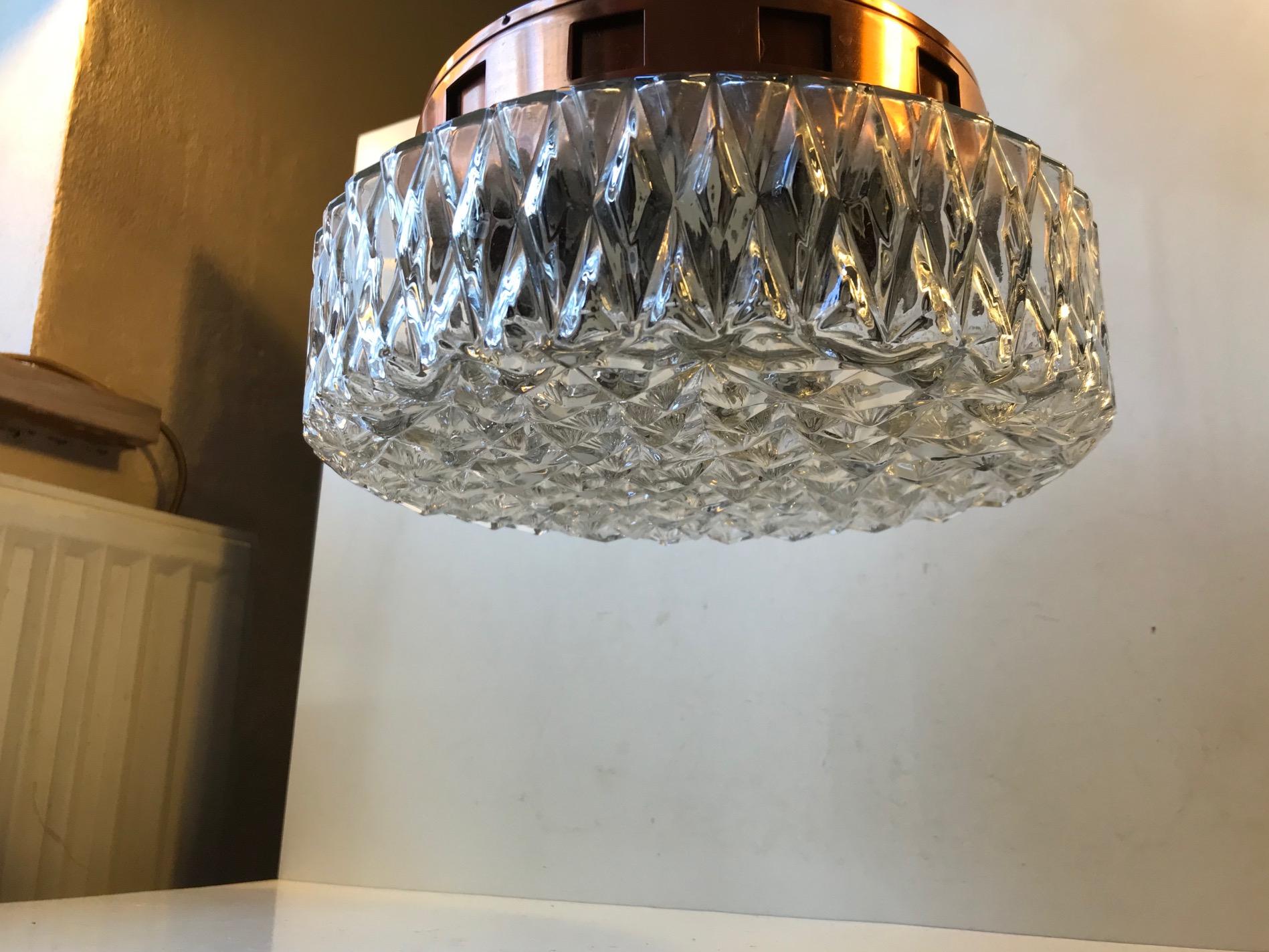 Space Age Copper & Crystal Ceiling Lamp from Orrefors, 1960s For Sale 3