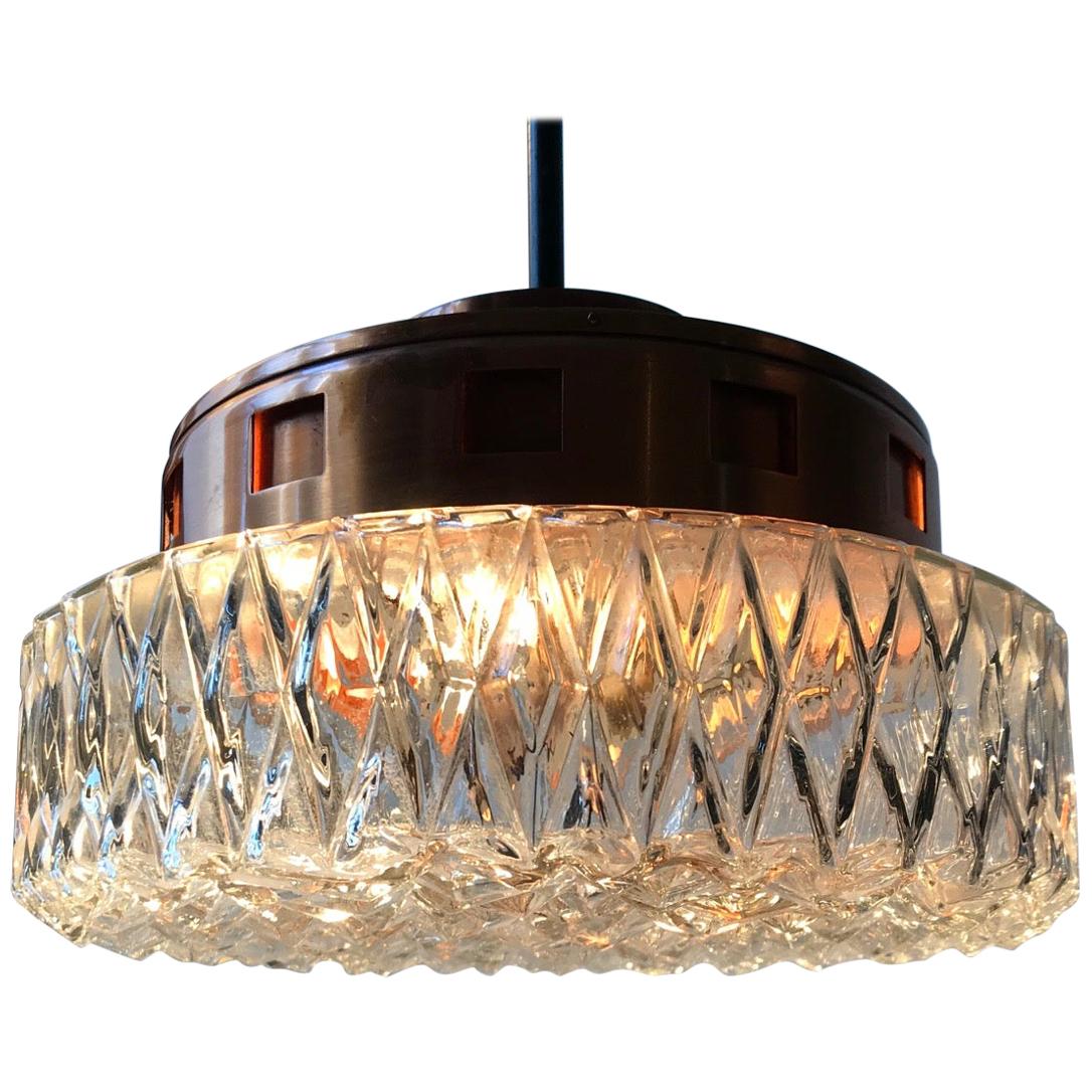 Space Age Copper & Crystal Ceiling Lamp from Orrefors, 1960s