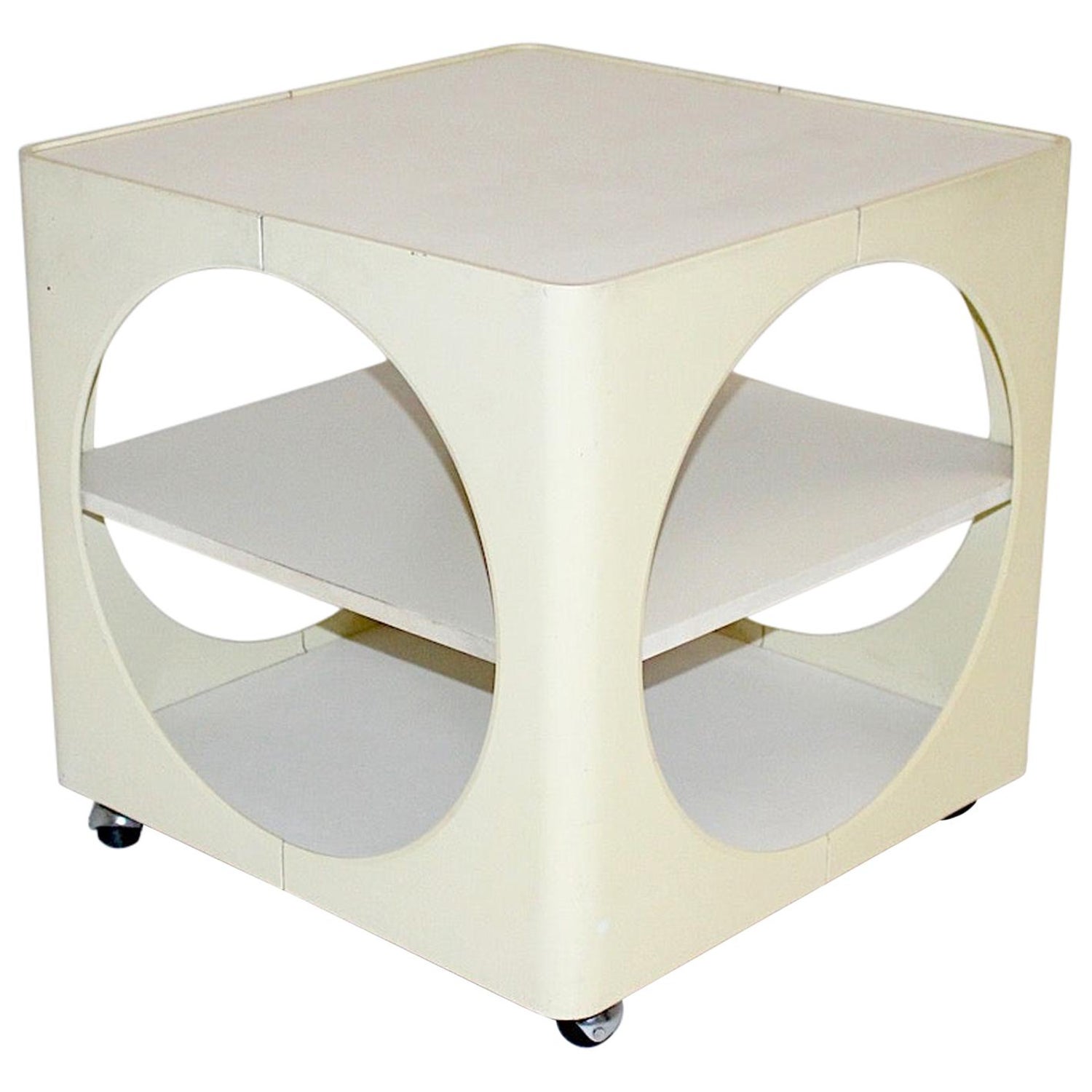 Space Age Cream White Plastic Vintage Cube Bar Cart Side Table 1960s  Germany For Sale at 1stDibs