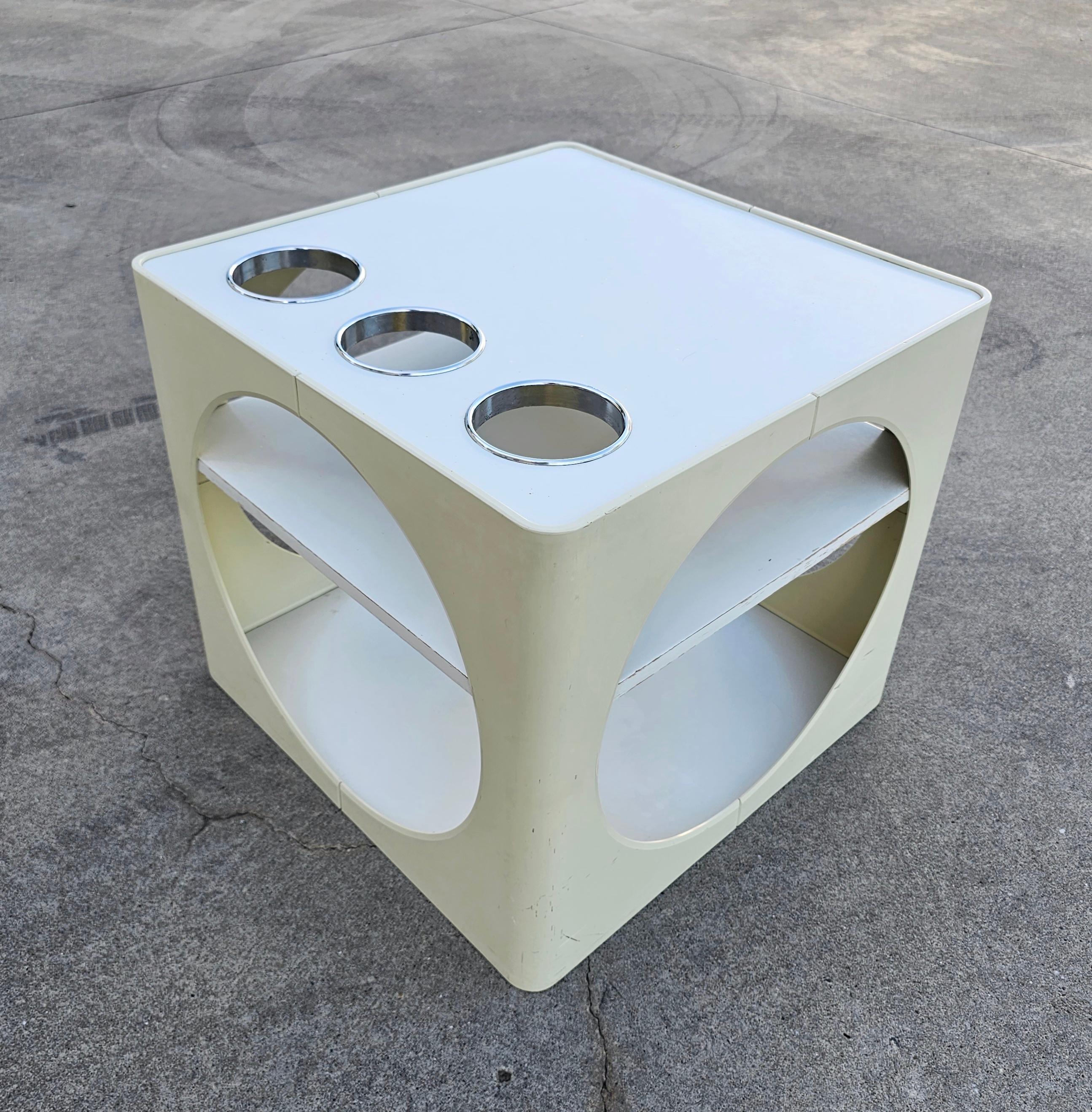 Chrome Space Age Cube Bar or Side Table in Off-White, West Germany 1970s For Sale