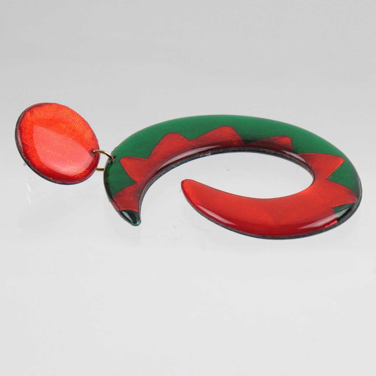 da uomo o donna Orecchini a pendente in lucite rossa e verde dell'era spaziale in vendita