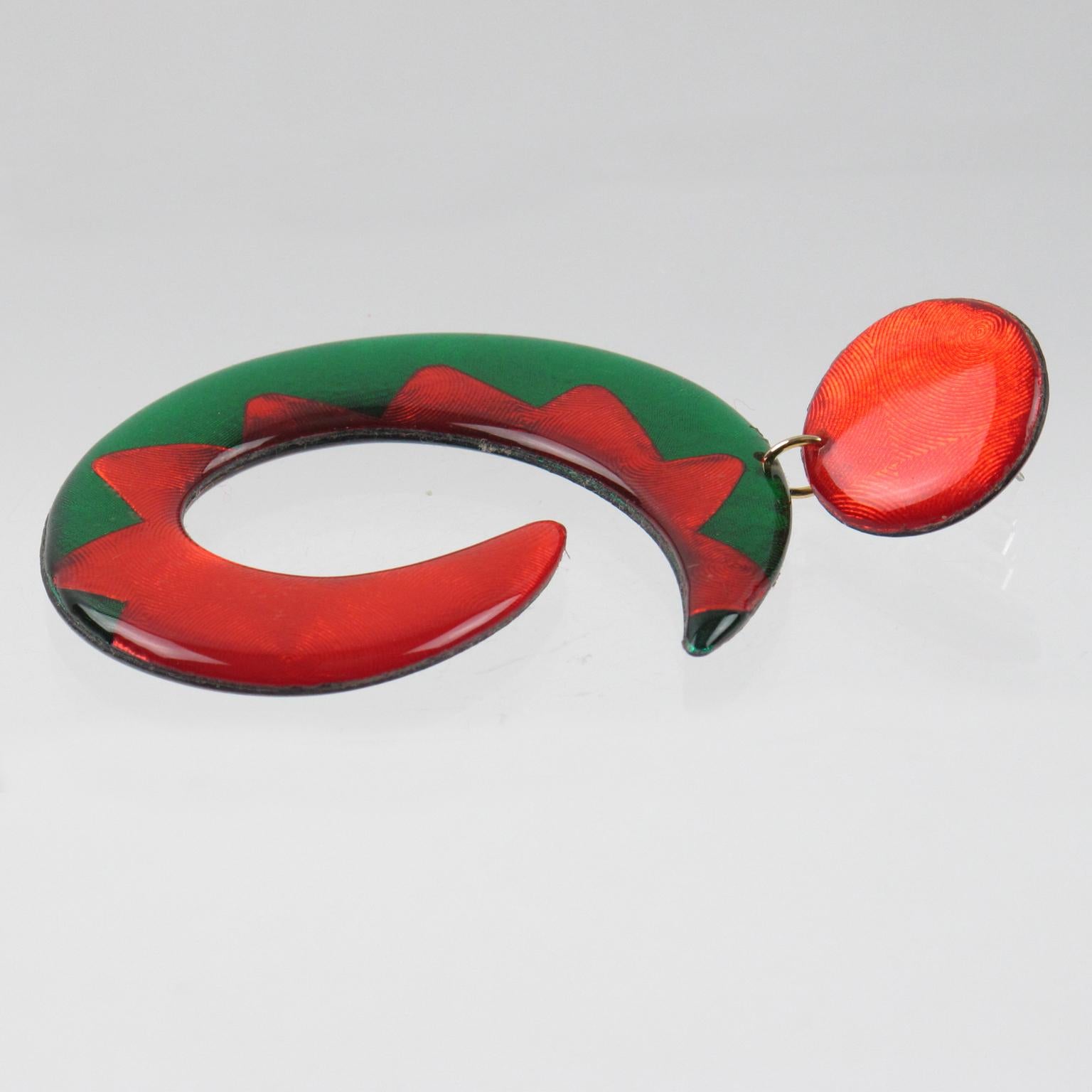 Orecchini a pendente in lucite rossa e verde dell'era spaziale in vendita 2